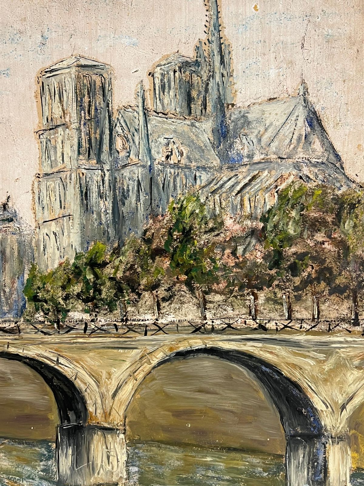 Jean Fourienotre Dame De Paris With Bridge Over The Seine Landscape Oil Painting photo Art