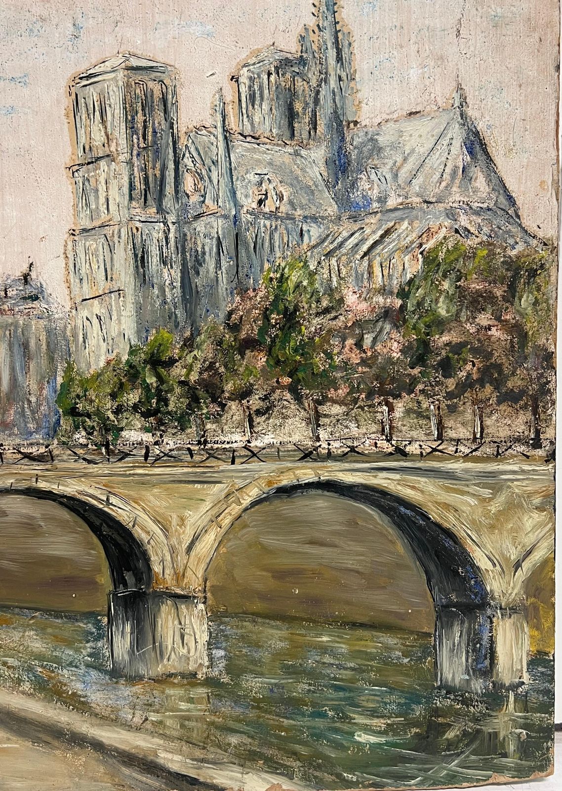 Jean Fourienotre Dame De Paris With Bridge Over The Seine Landscape Oil Painting photo 534.0