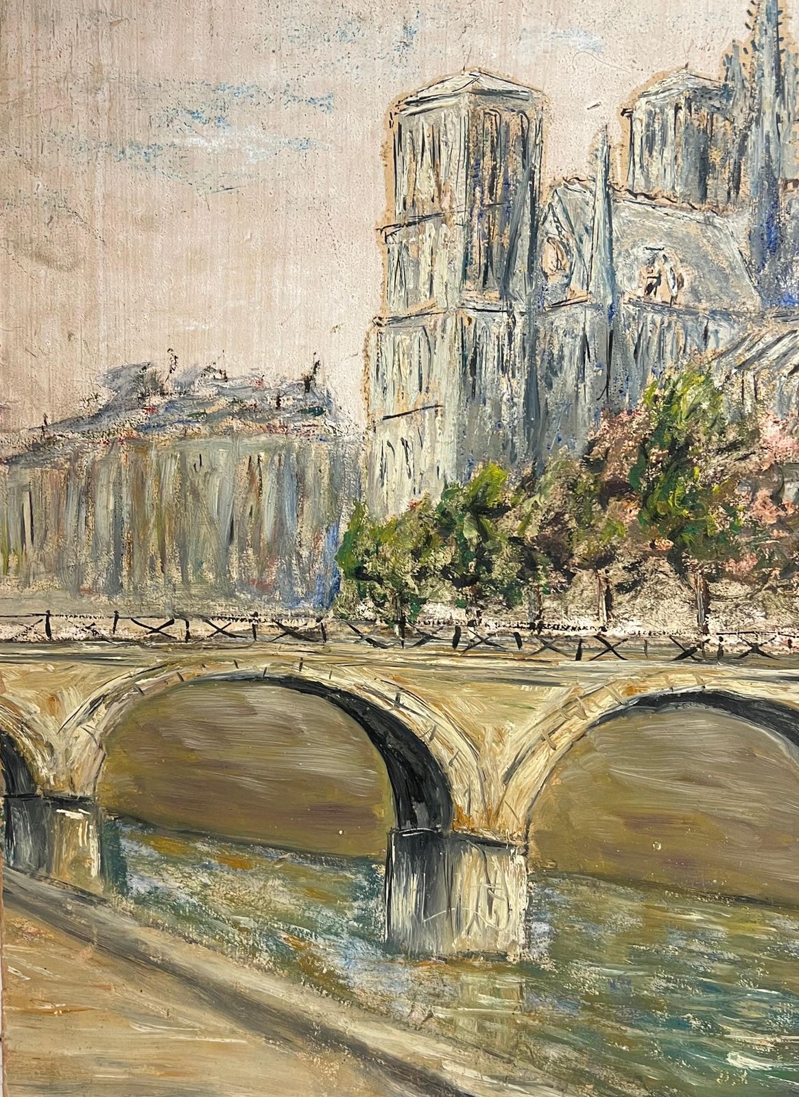 Jean Fourienotre Dame De Paris With Bridge Over The Seine Landscape Oil Painting photo vinterior