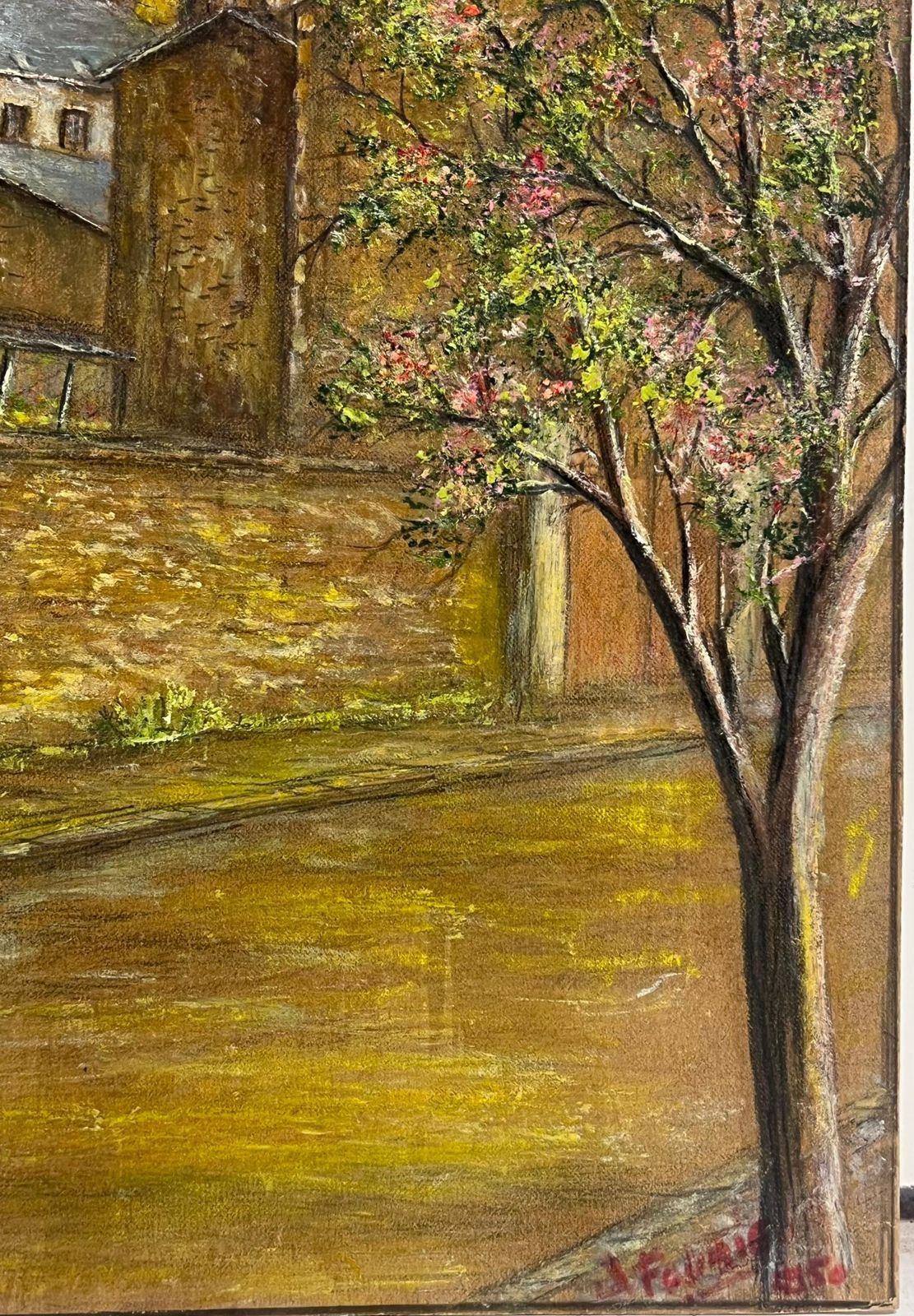 Jean Fouriequiet Street With Blossoming Tree And Church Spire At Dusk Oil Painting1950 photo vinterior