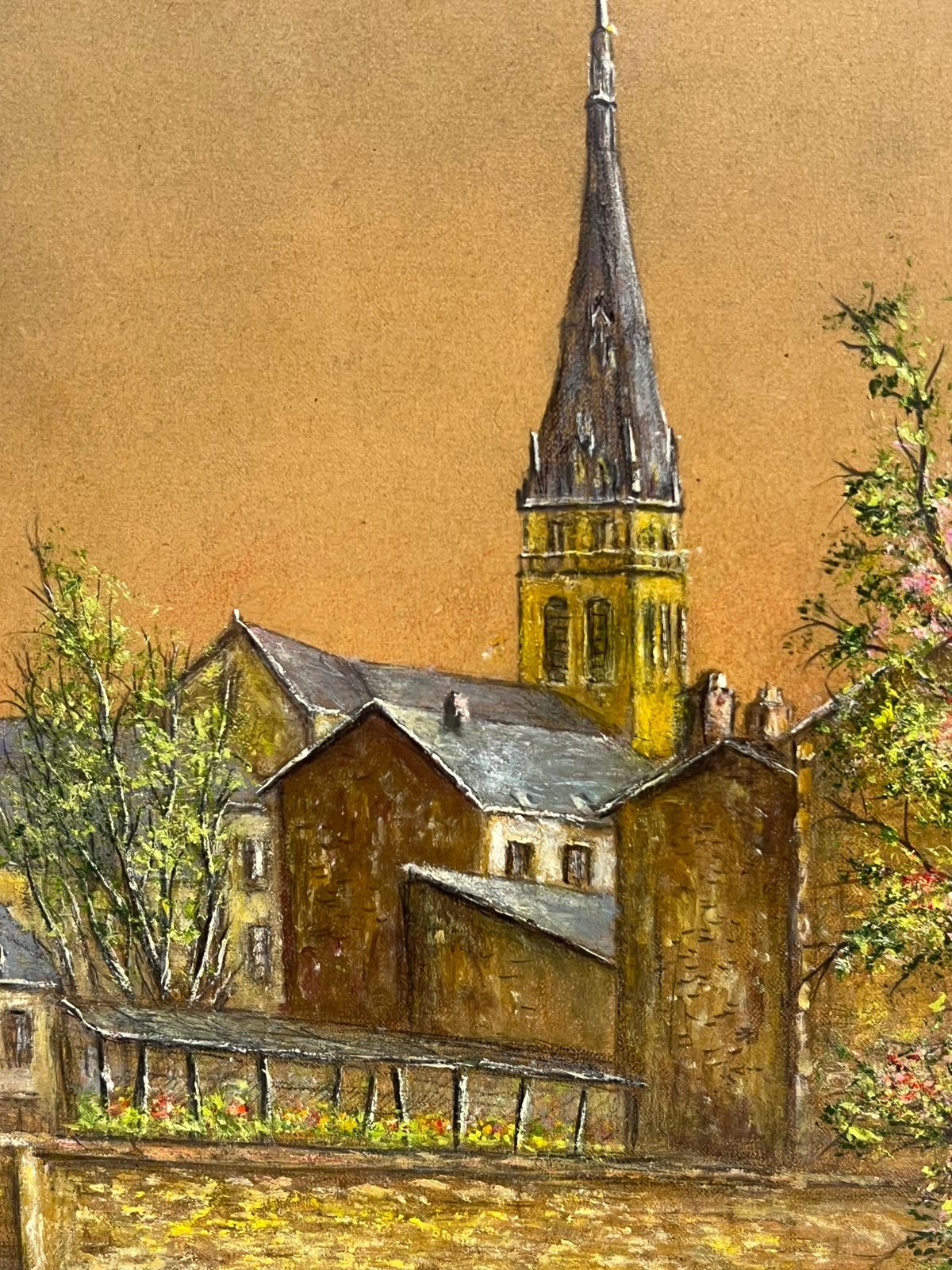 photo furniture Jean Fouriequiet Street With Blossoming Tree And Church Spire At Dusk Oil Painting1950