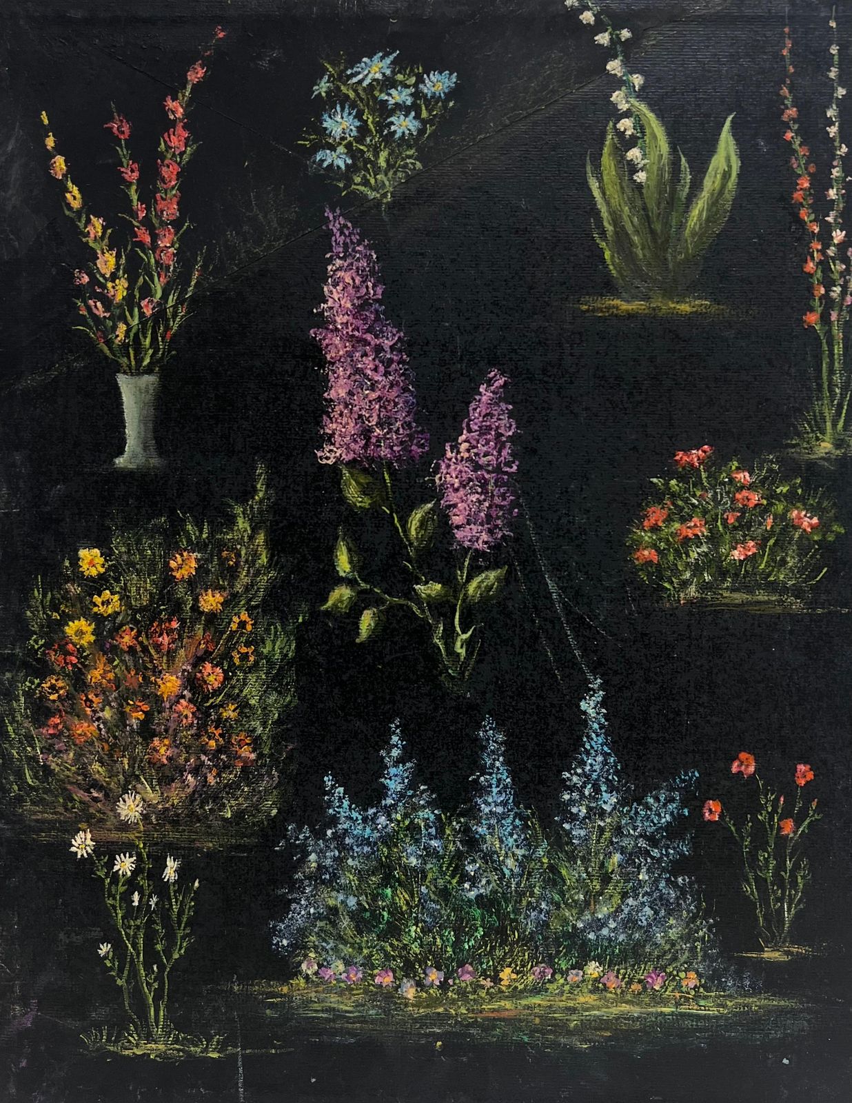 Jean Fouriestudy Of Garden Flowers On Black Back Ground Oil Painting photo vinterior