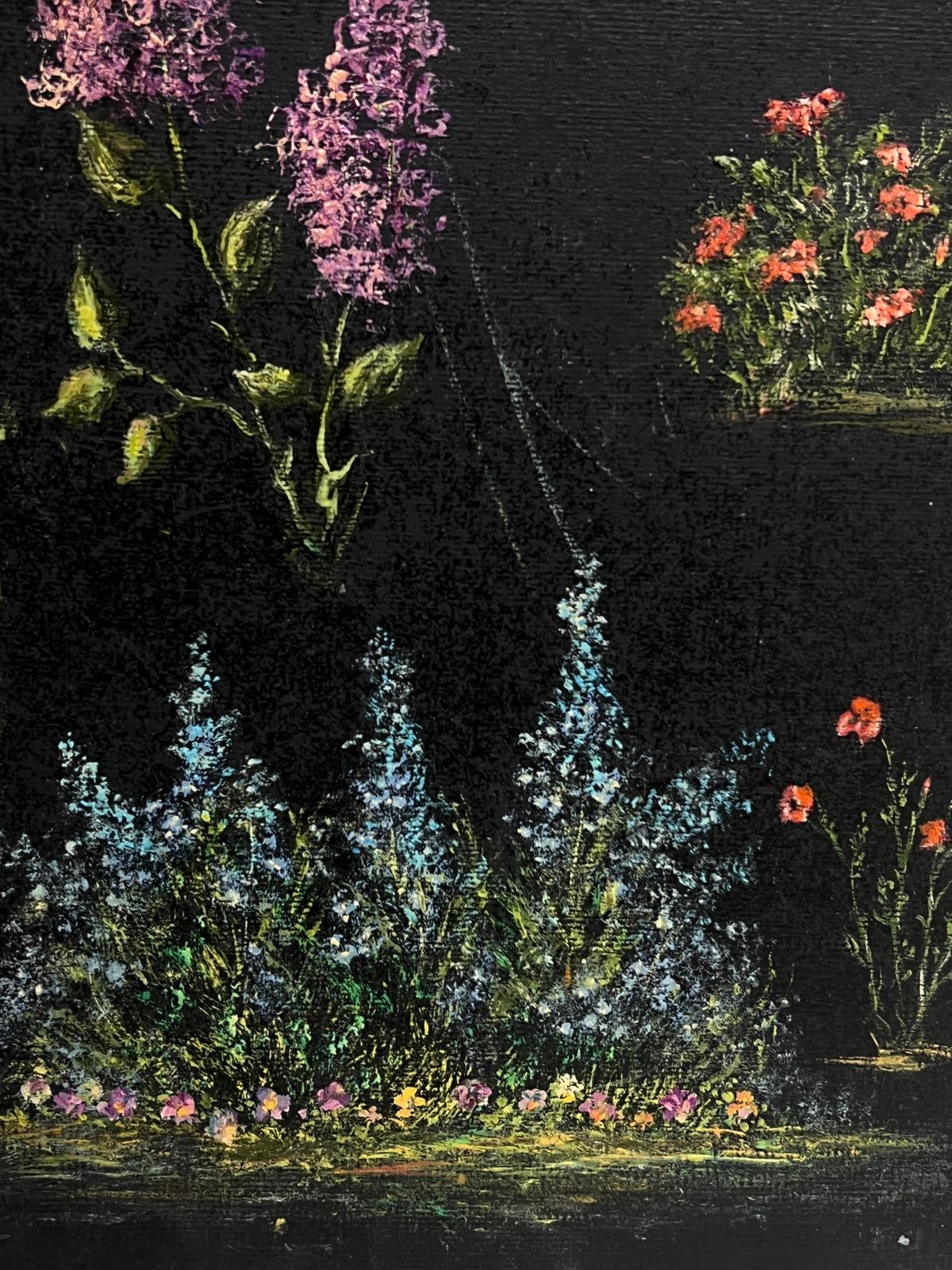 Jean Fouriestudy Of Garden Flowers On Black Back Ground Oil Painting photo buy