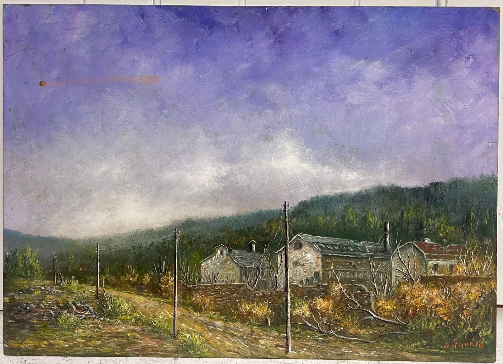 Jean Fouriefarm Buildings Beneath A Purple Lavender Sky Oil Landscape Painting photo vinterior