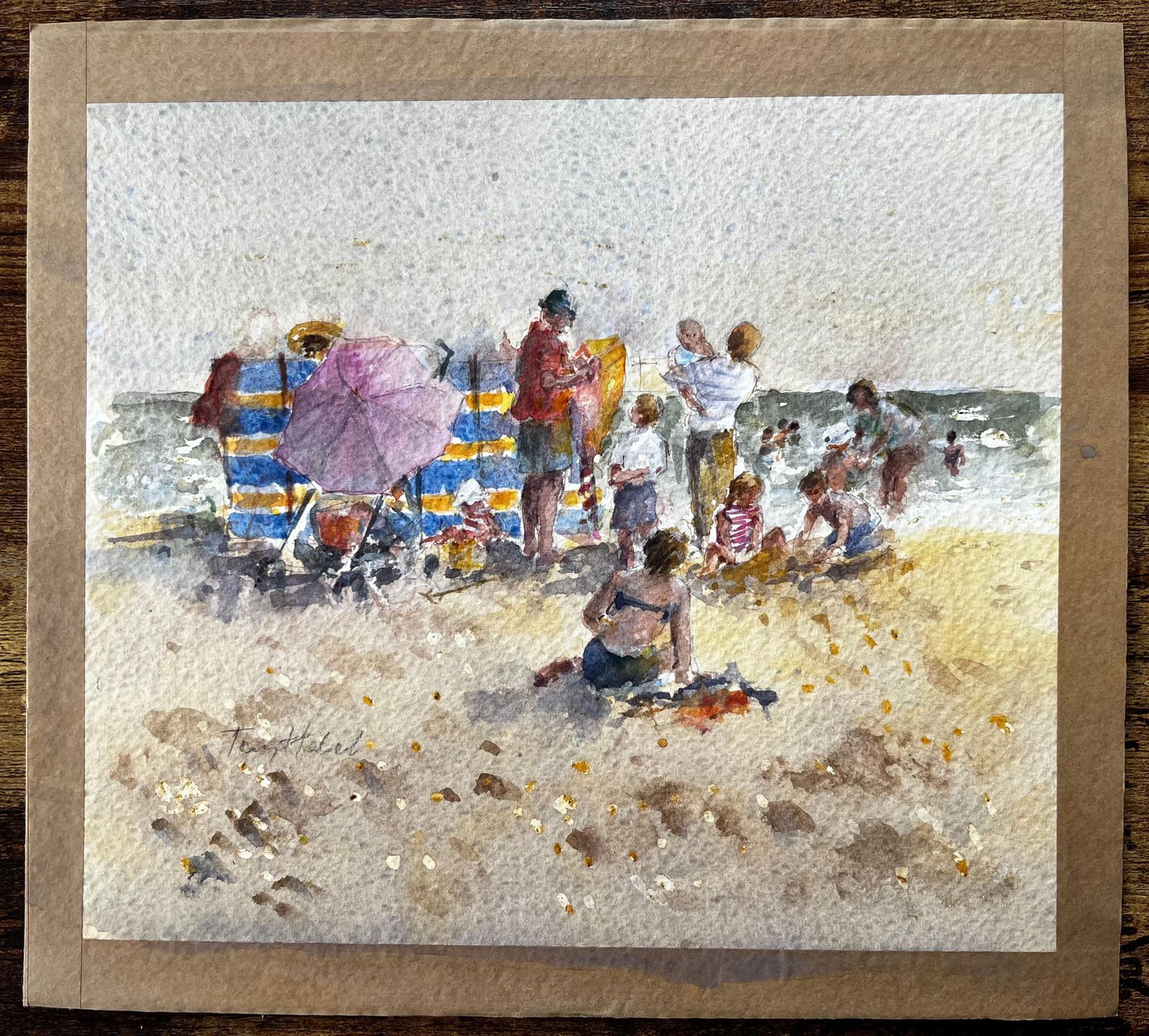 Anthony Herbertbritish Seaside Family Beach Scene With Windbreak And Umbrella By Tony Herbert photo furniture