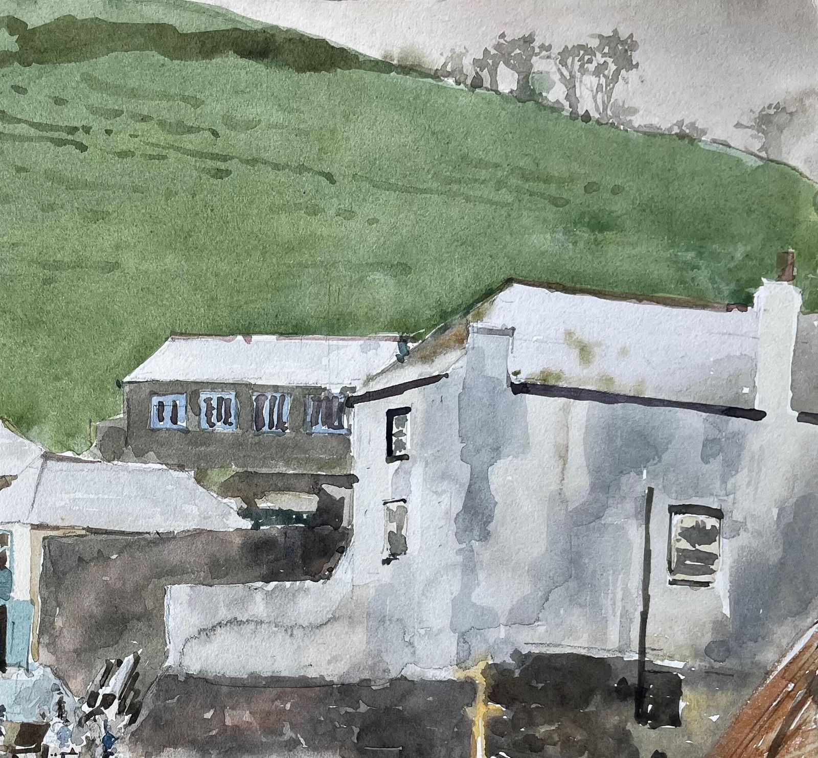 Anthony Herbertcoastal Village With Boats And Hillside Harbour Scene Watercolour photo Art