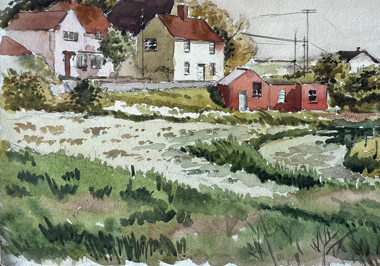 Anthony Herbertsouthwold Suffolk Landscape With Red Roofed Cottages And Cloudy Sky Watercolour photo Art