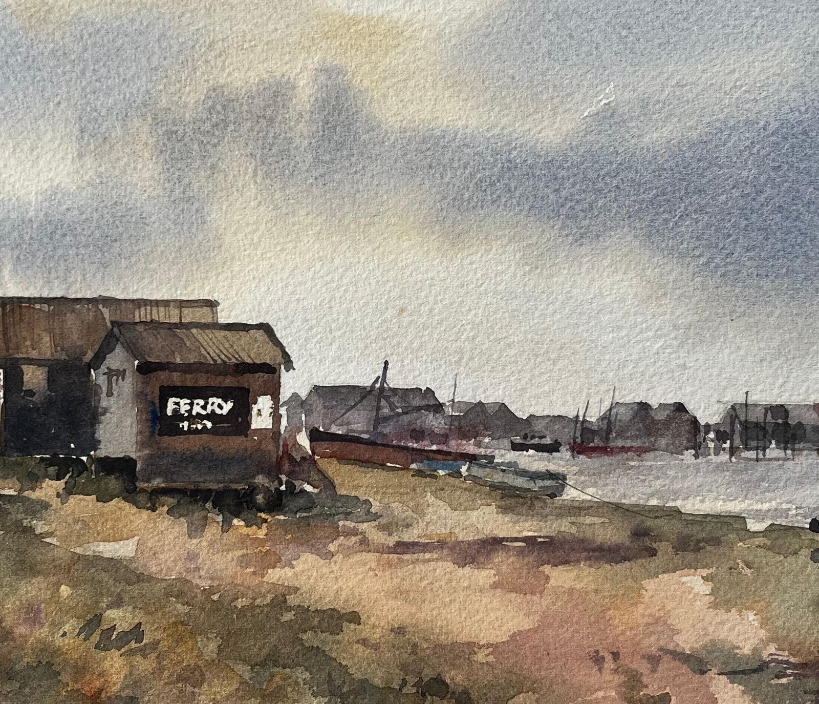 Anthony Herbertsouthwold Harbour Ferry Hut With Distant Shoreline And Boats Watercolour photo buy