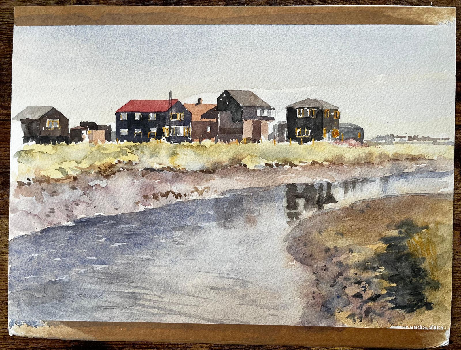 Anthony Herbertsouthwold Harbour Ferry Hut With Distant Shoreline And Boats Watercolour photo vintage