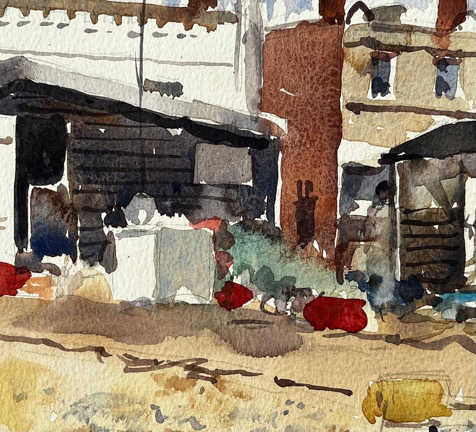 Anthony Herbertcoastal Fishing Huts With Nets And Harbour Debris Watercolour Landscape photo buy