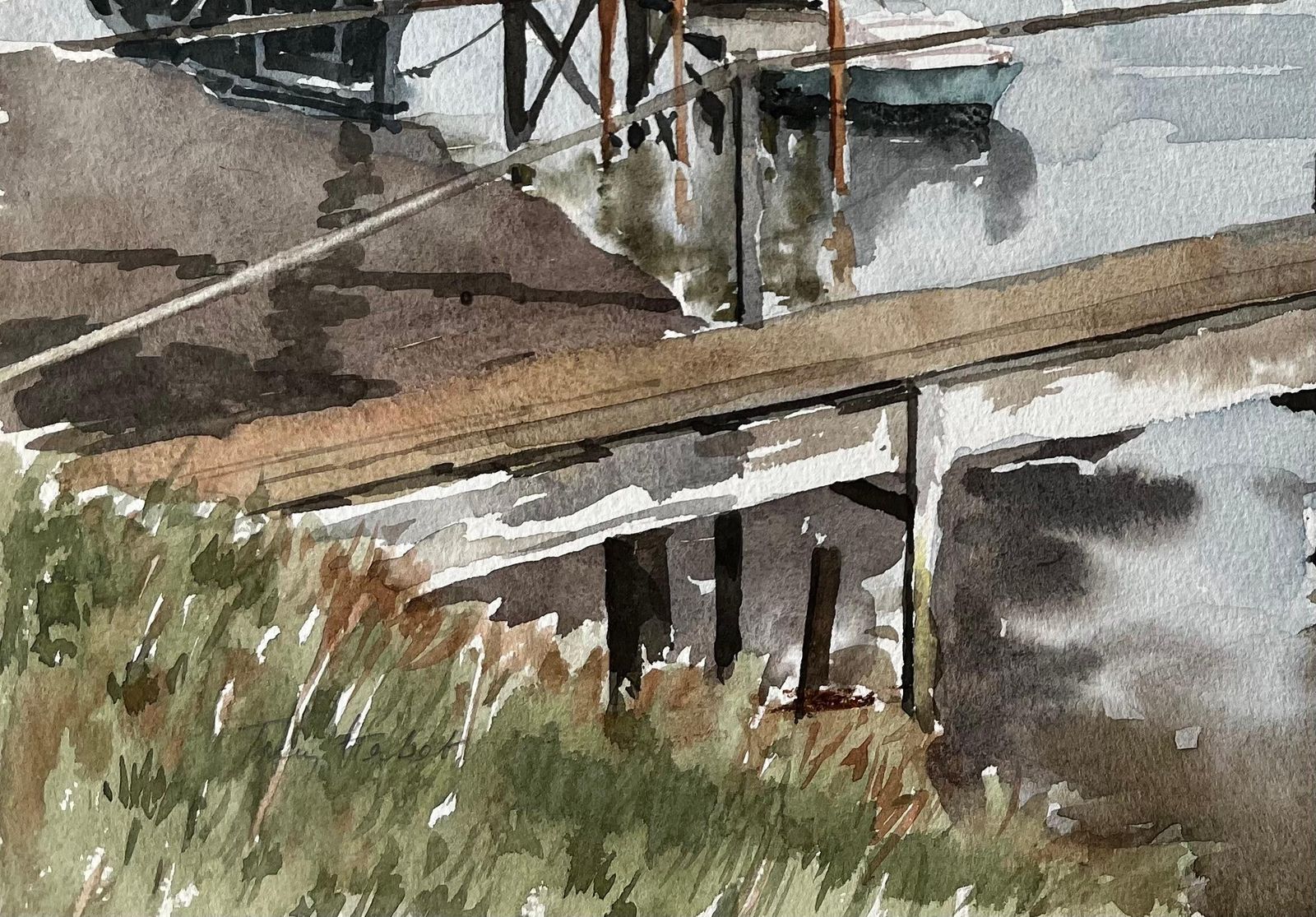 Anthony Herbertsouthwold Harbour Suffolk View Across Estuary With Jetty Boats And Fishing Huts photo Art