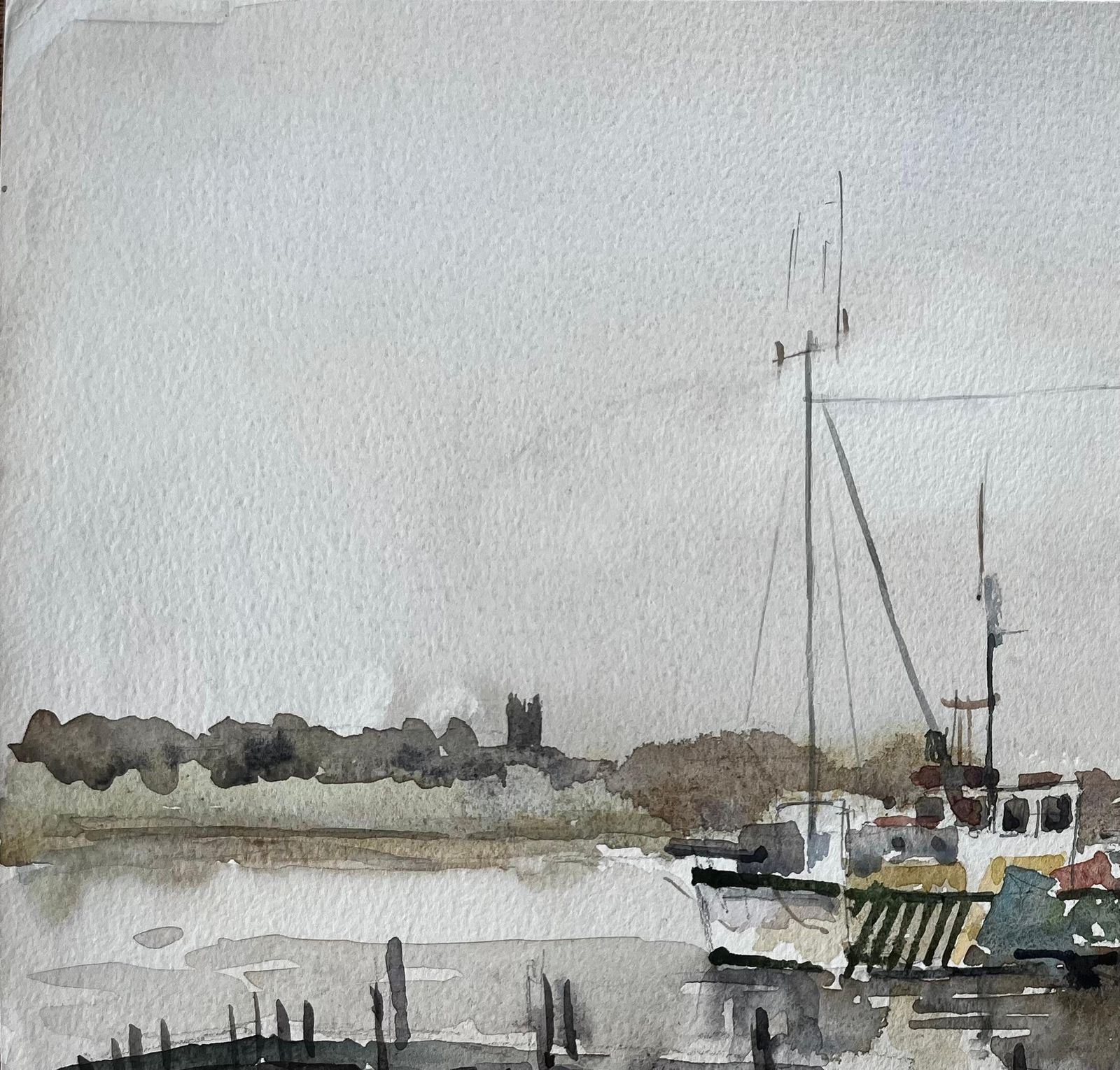 Anthony Herbertsouthwold River Blyth Fishing Boat Low Tide Marsh Scene With Jetty And Church1995 photo vinterior