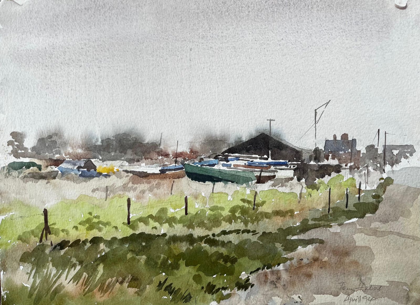 Anthony Herbertboat Yard With Green Dinghy And Barn Suffolk Coastal Scene April 19941994
