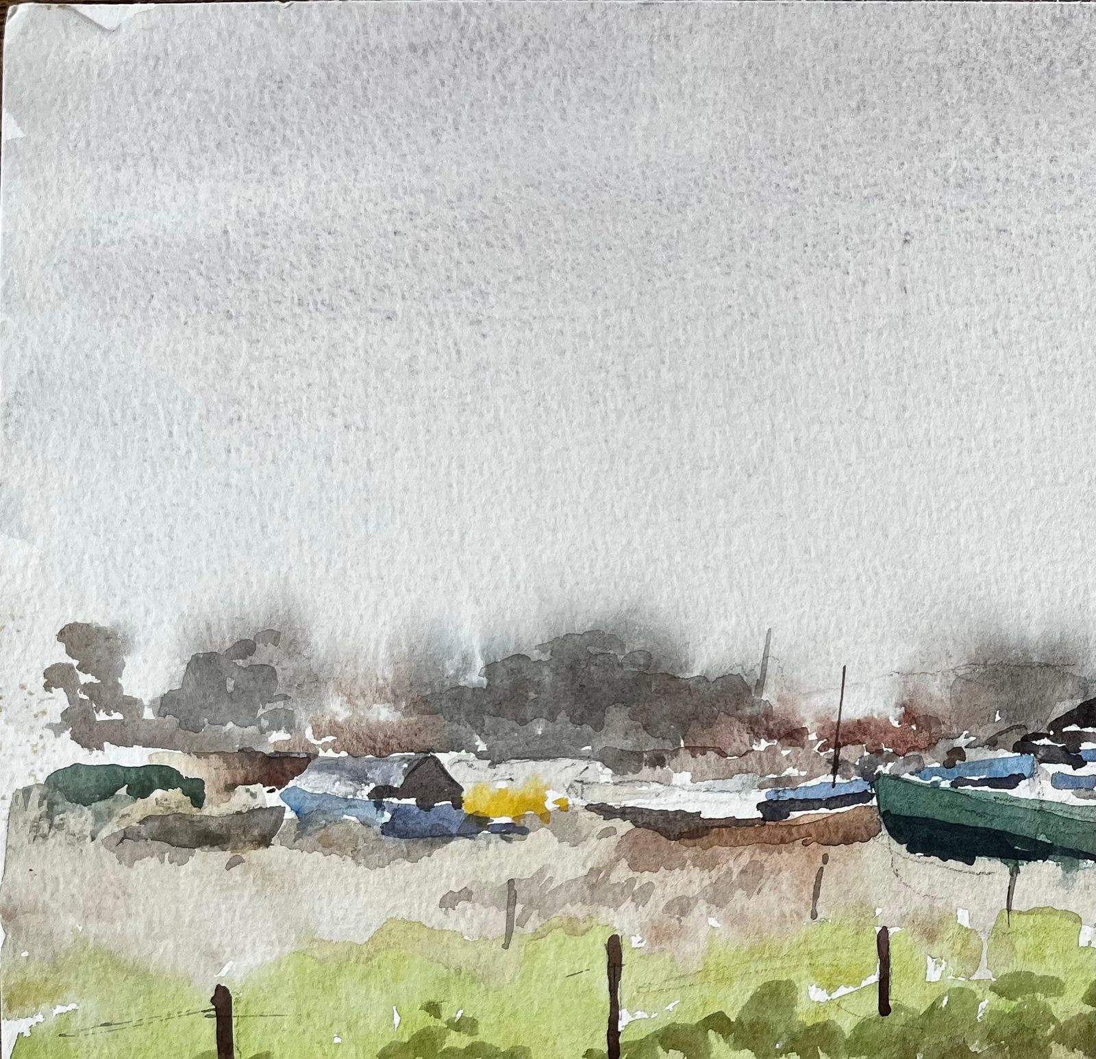 Anthony Herbertboat Yard With Green Dinghy And Barn Suffolk Coastal Scene April 19941994 photo vinterior
