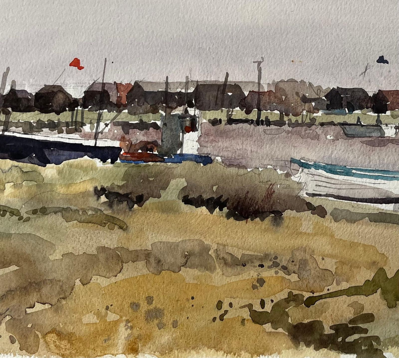 Anthony Herbertwalberswick Boats And Fishing Huts On The Riverbank With Grasses And Red Flag1995 photo Art