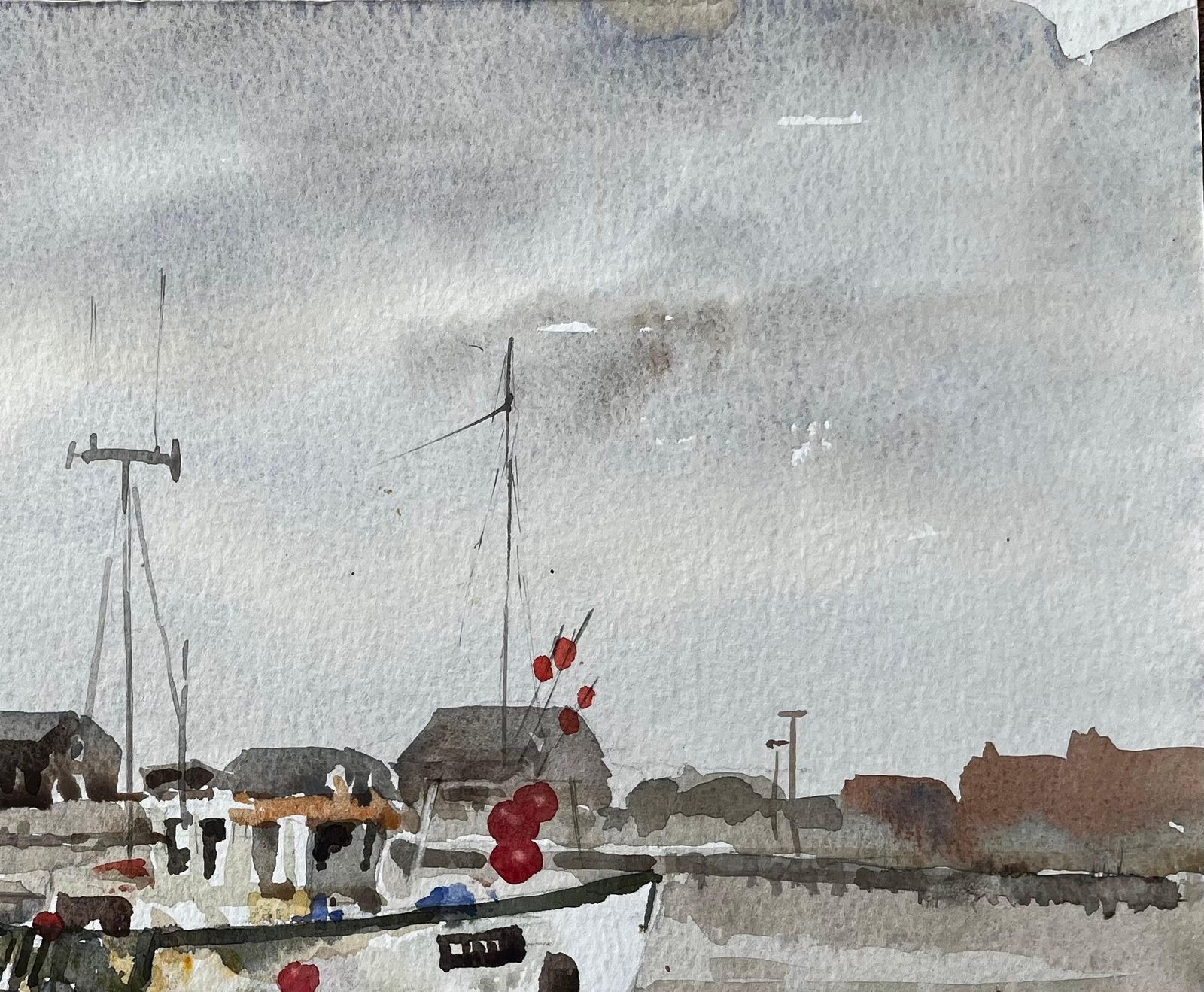 Anthony Herbertsouthwold Harbour Fishing Boat Low Tide Estuary Scene With Sheds And Moorings1994 photo for sale