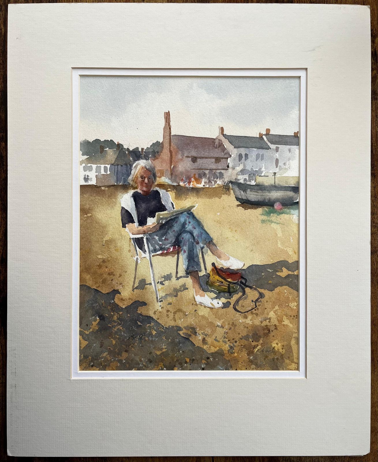 Anthony Herbertwoman Sketching On The Beach Aldeburgh Suffolk Seaside Watercolor photo furniture
