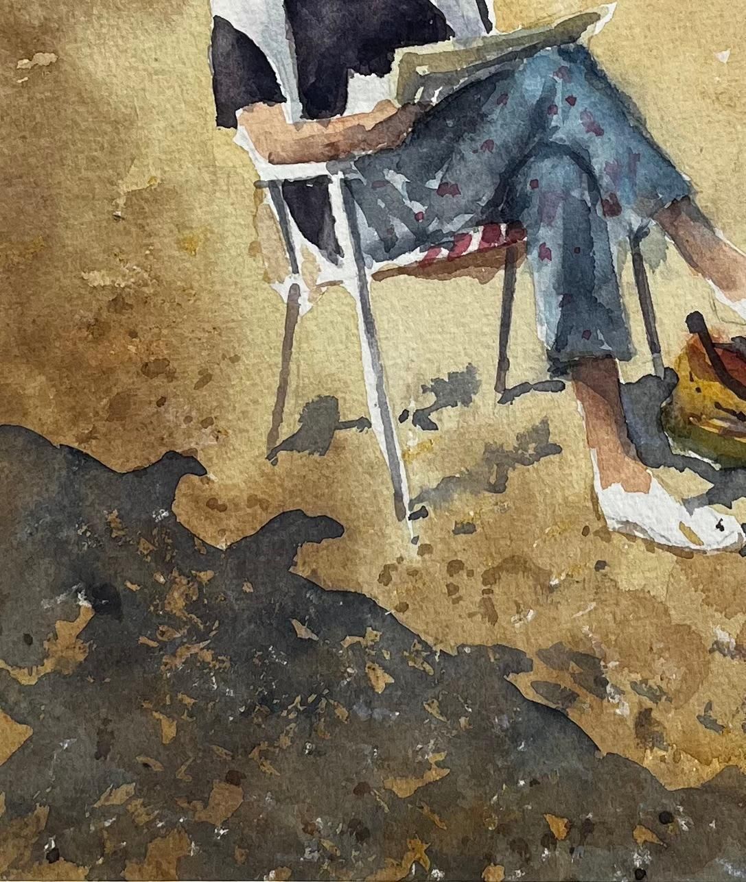 Anthony Herbertwoman Sketching On The Beach Aldeburgh Suffolk Seaside Watercolor photo vinterior