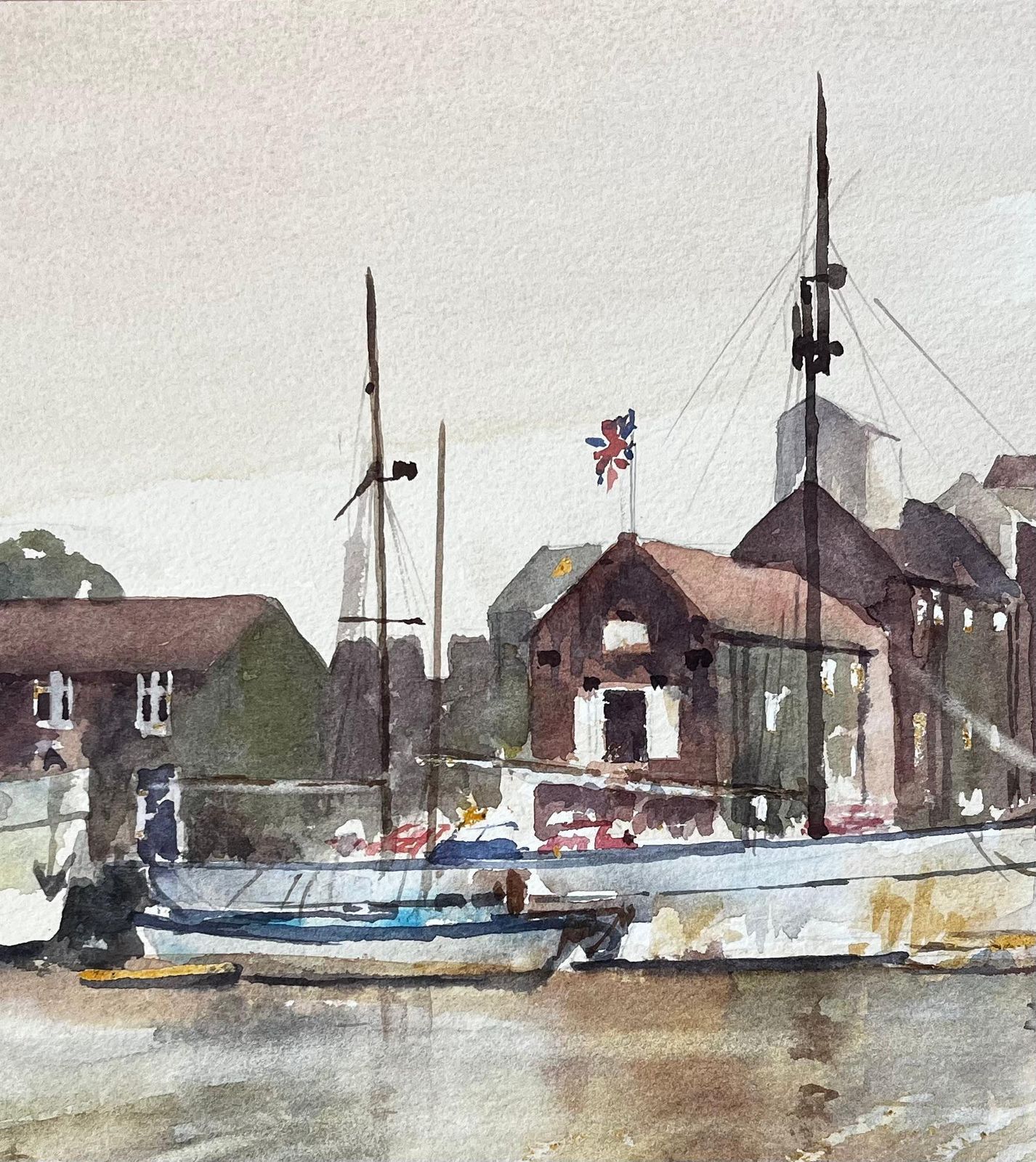 Anthony Herbertwoodbridge Tide Mill Suffolk River Scene With Moored Boats Watercolor photo Art