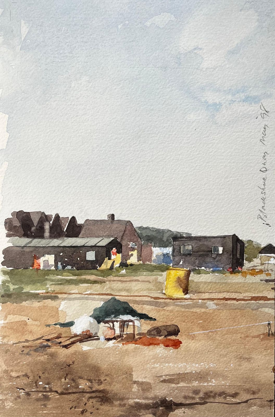 Anthony Herbertoriginal Watercolour Blakesley Quay Suffolk Coastal Buildings And Sand Scene1993