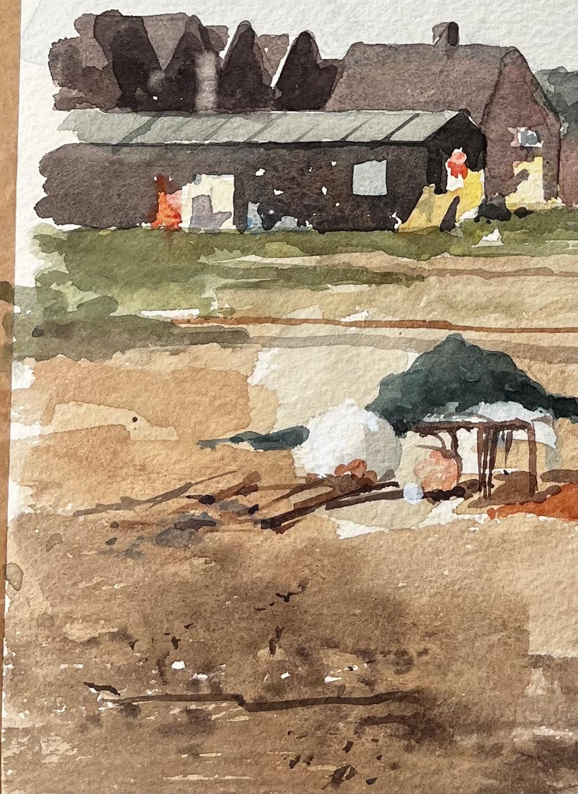 Anthony Herbertoriginal Watercolour Blakesley Quay Suffolk Coastal Buildings And Sand Scene1993 photo Art
