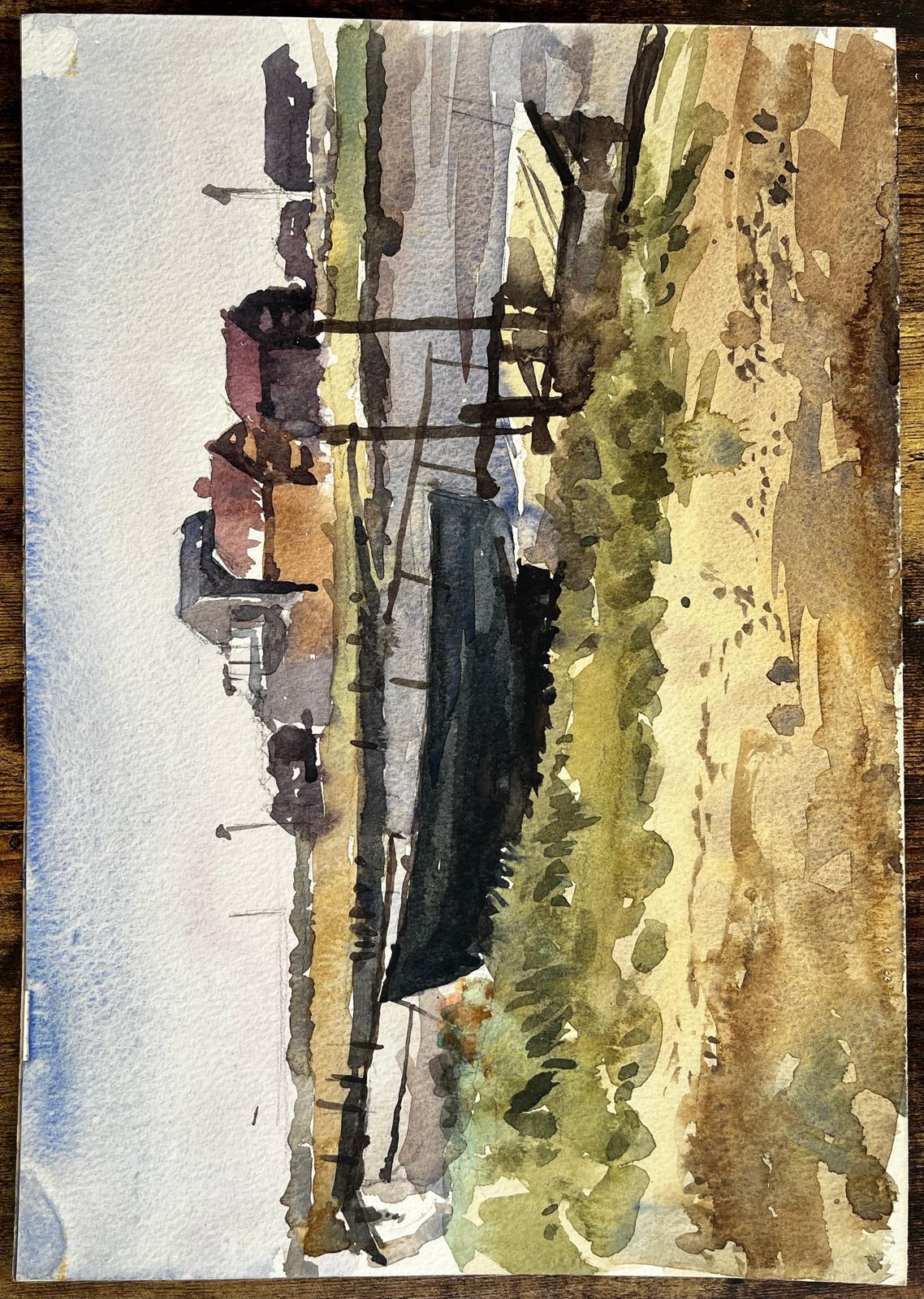 Anthony Herbertoriginal Watercolour Blakesley Quay Suffolk Coastal Buildings And Sand Scene1993 photo vintage