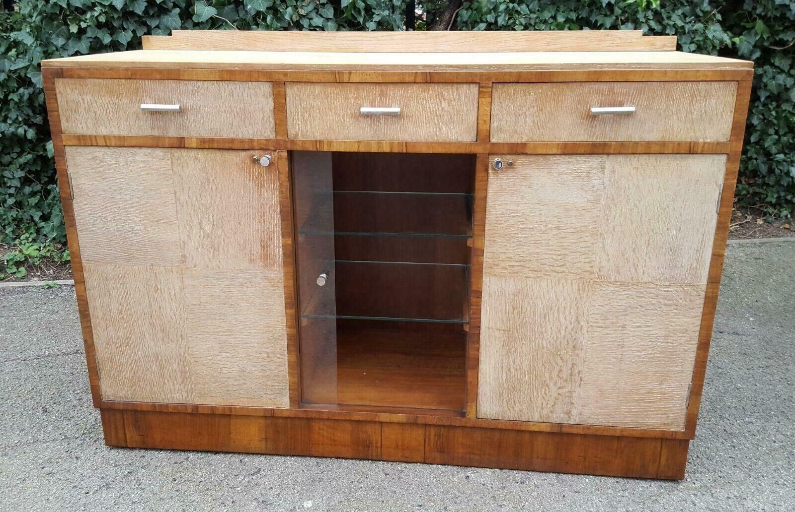1930s Art Deco Limed Oak & Walnut Sideboard photo furniture