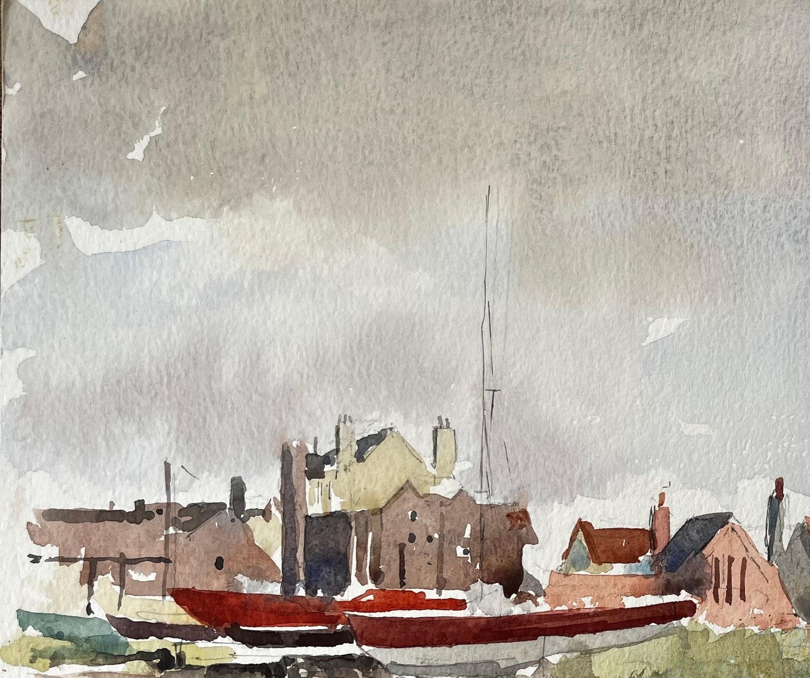 Anthony Herbertoriginal Watercolour Aldeburgh Suffolk Coastal Tower Boats And Buildings1993 photo vinterior