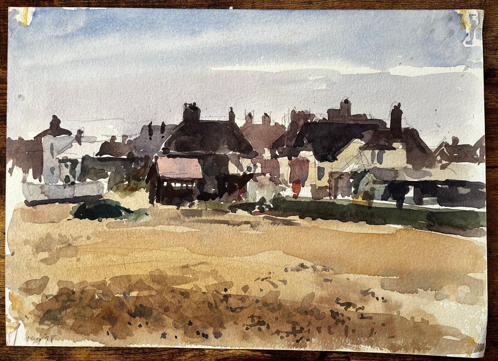 Anthony Herbertoriginal Watercolour Aldeburgh Fishing Quay Scene With Lobster Pots And Market1998 photo vintage