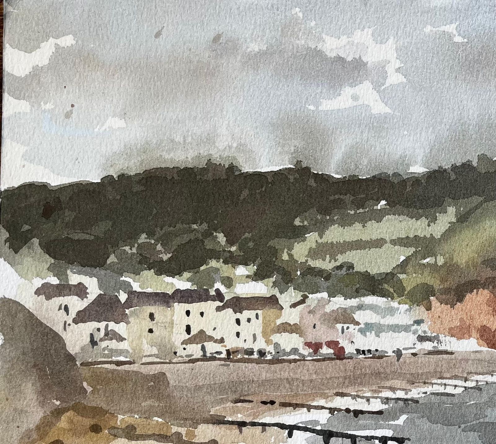 Anthony Herbert1991 Watercolour Of Sidmouth East Devon With Cliffs, Sea And Coastal Townscape1991 photo for sale