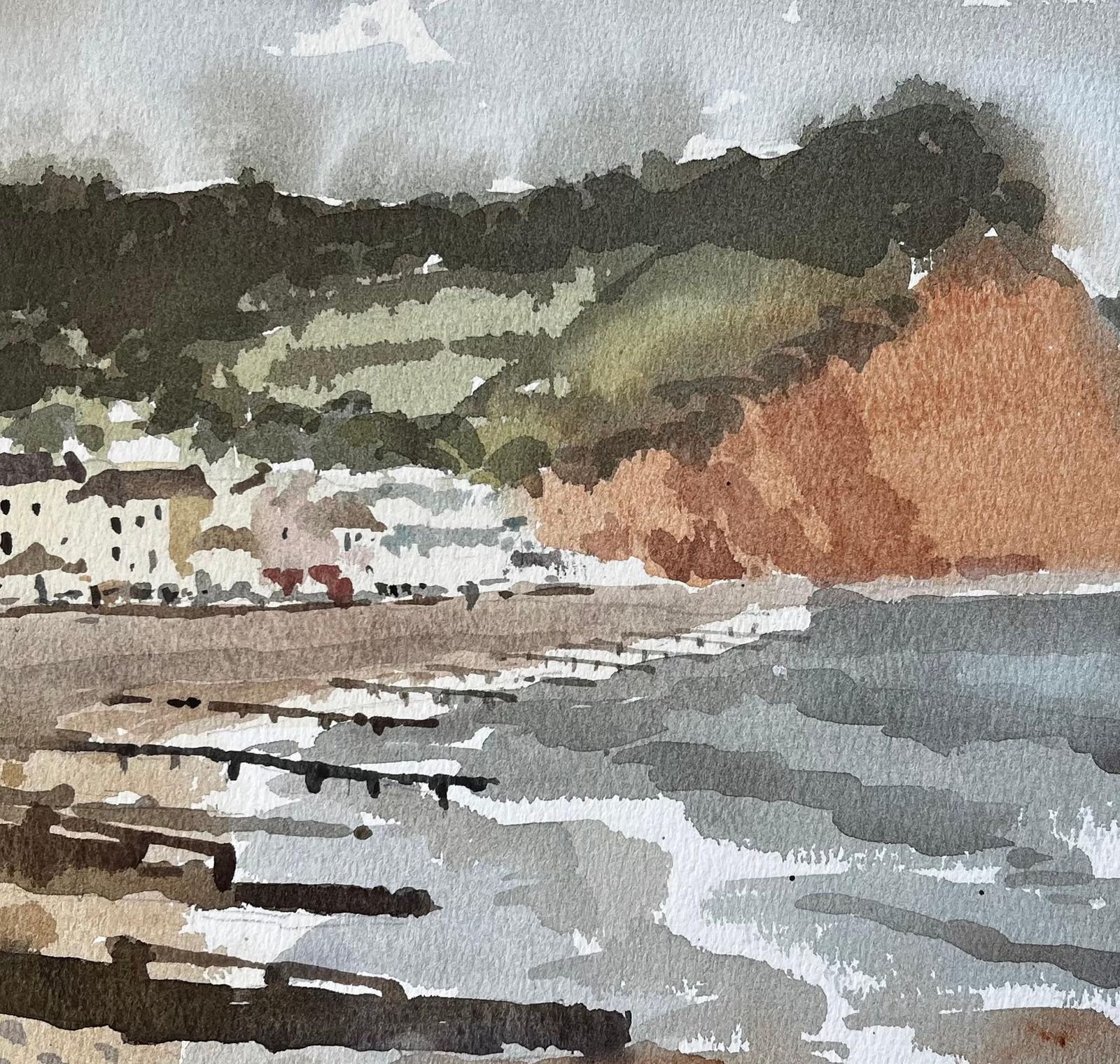 Anthony Herbert1991 Watercolour Of Sidmouth East Devon With Cliffs, Sea And Coastal Townscape1991 photo buy