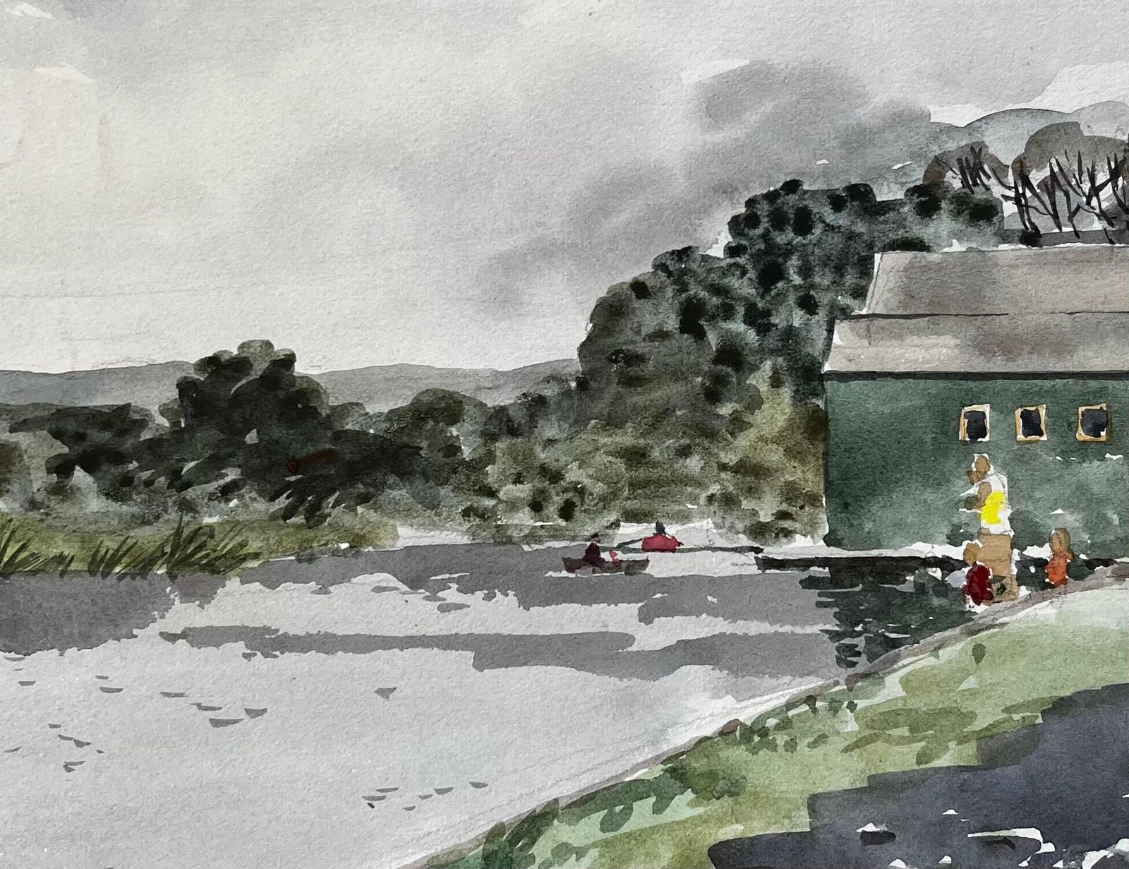 Anthony Herbertbude Canal Cornwall Riverside Boathouse Scene Watercolour Landscape 19781978 photo buy