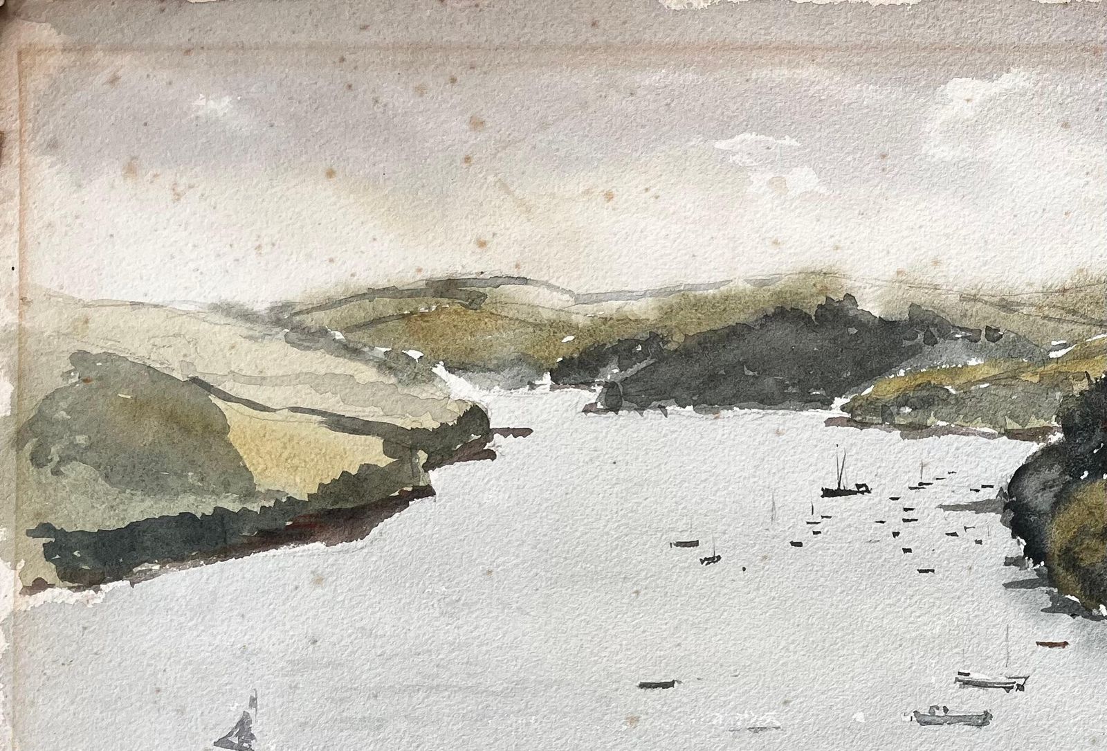 Anthony Herbert1963 Watercolour Of Salcombe Harbour Devon With Boats, Estuary And Hillside View1963 photo 478.0
