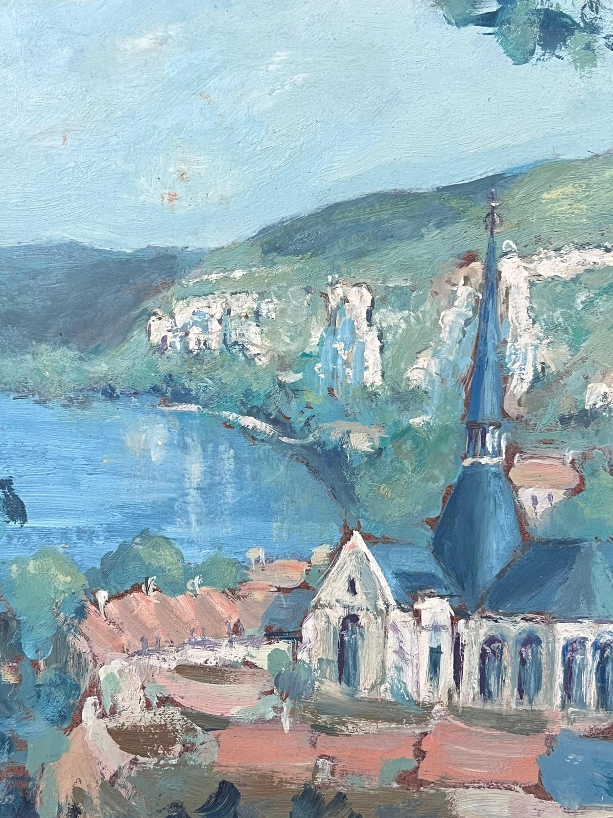 Fanch Lelblue Church In Bright Blue Sea Rivera French Landscape Oil Painting photo buy