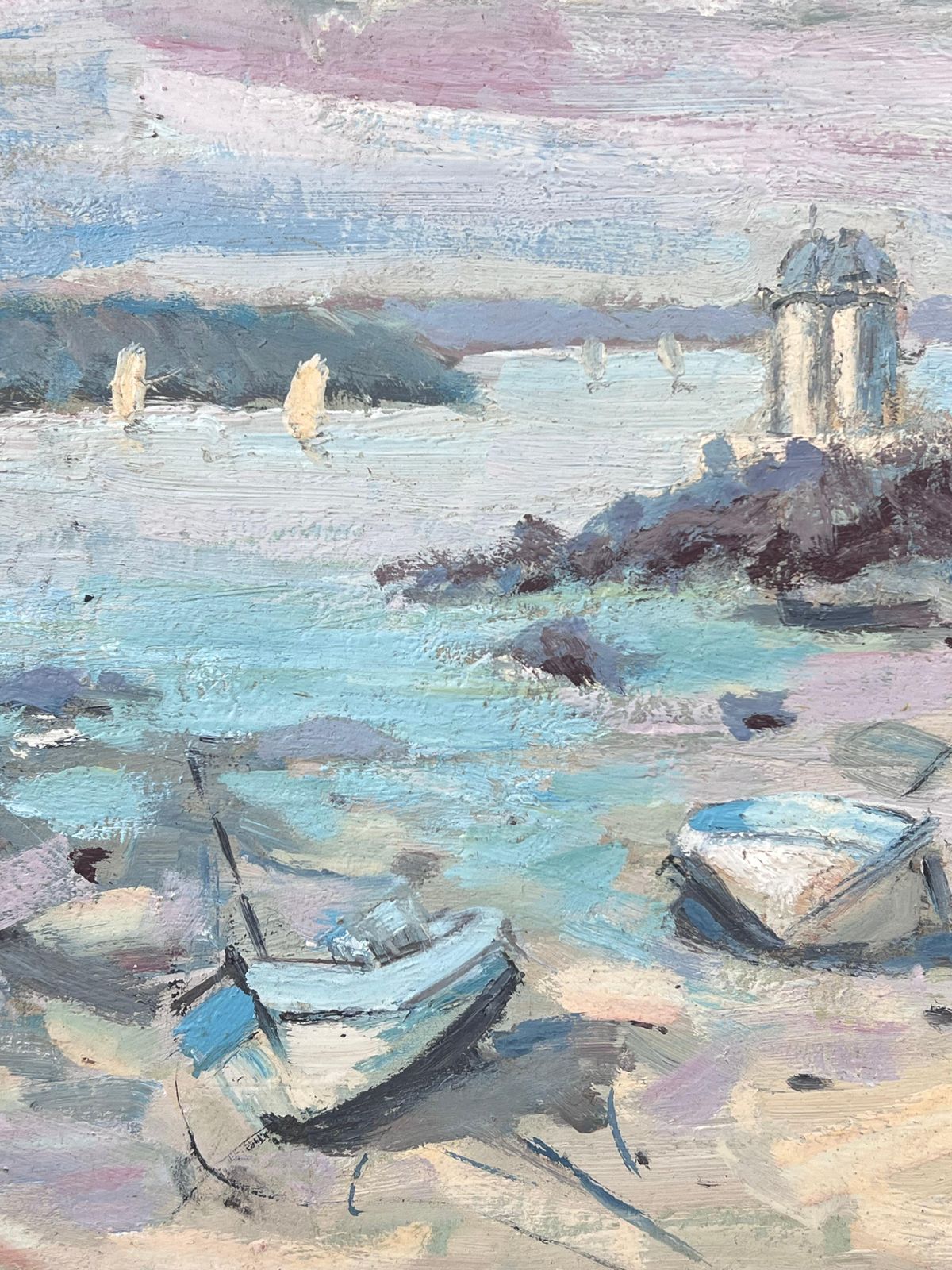 Fanch Leldocked Boats In A Sandy Harbour Sunset Beach French Oil Painting photo Art