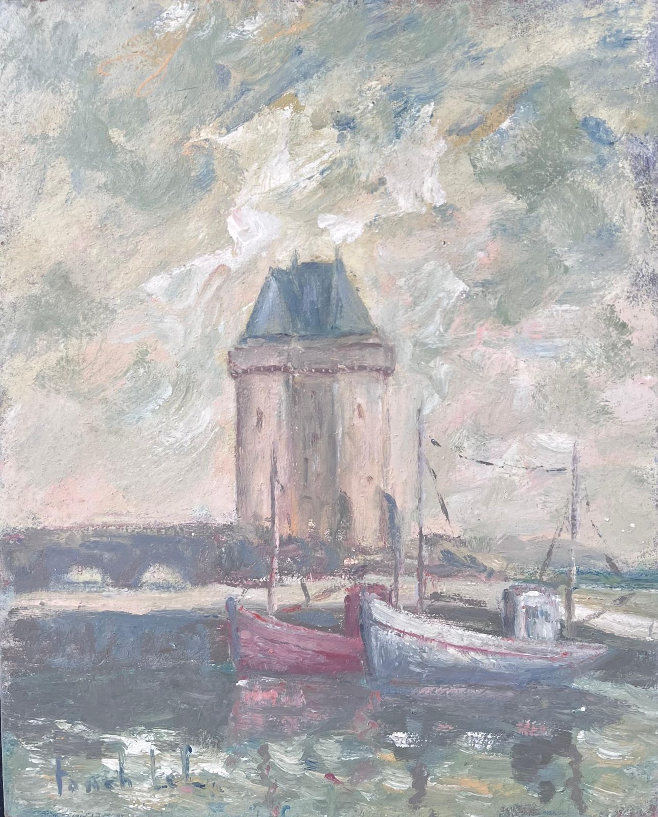Fanch Lelboats Docked Under The Lighthouse Harbour French Landscape Oil Painting photo furniture