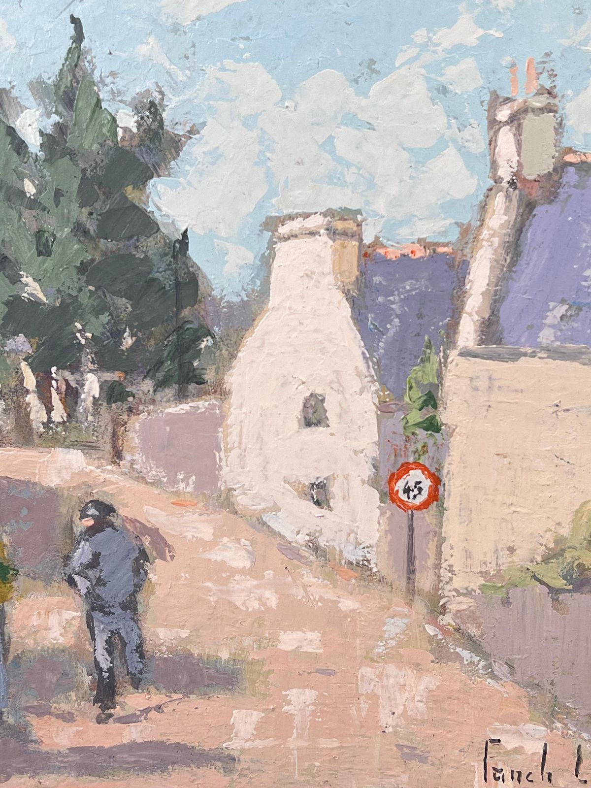 Fanch Leltwo Figures Walking Through A Quiet Village Lane French Landscape Oil Painting photo 524.0
