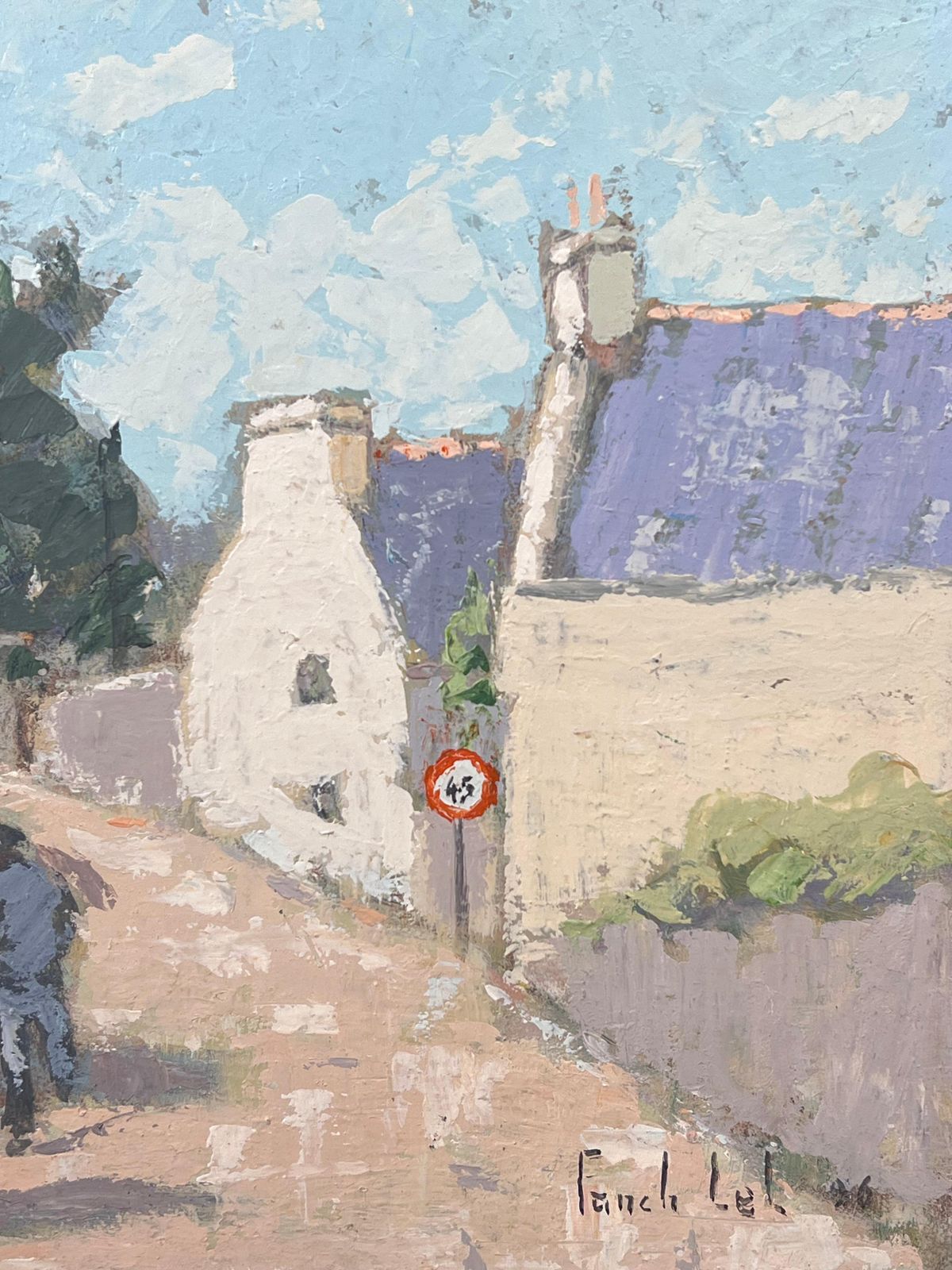Fanch Leltwo Figures Walking Through A Quiet Village Lane French Landscape Oil Painting photo buy