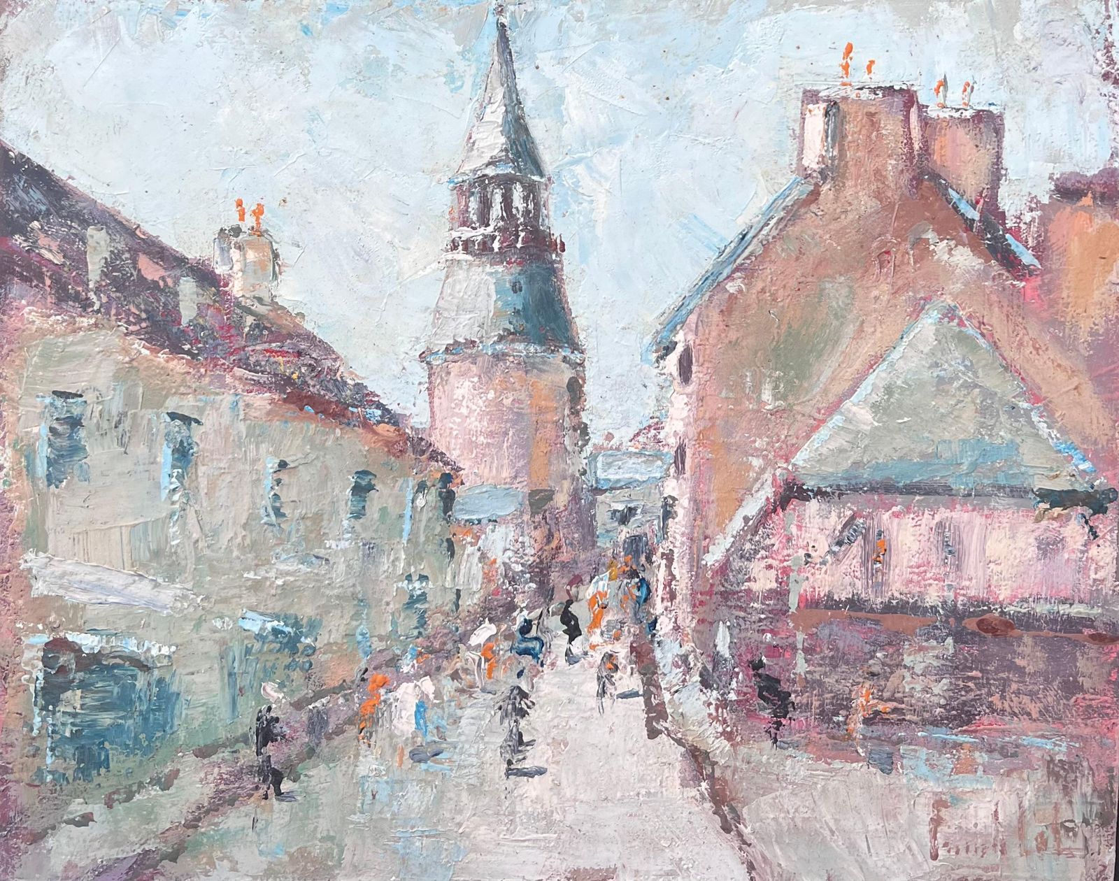 Fanch Lelimpressionist View Of A French Village And Tower With Street Figures Painting