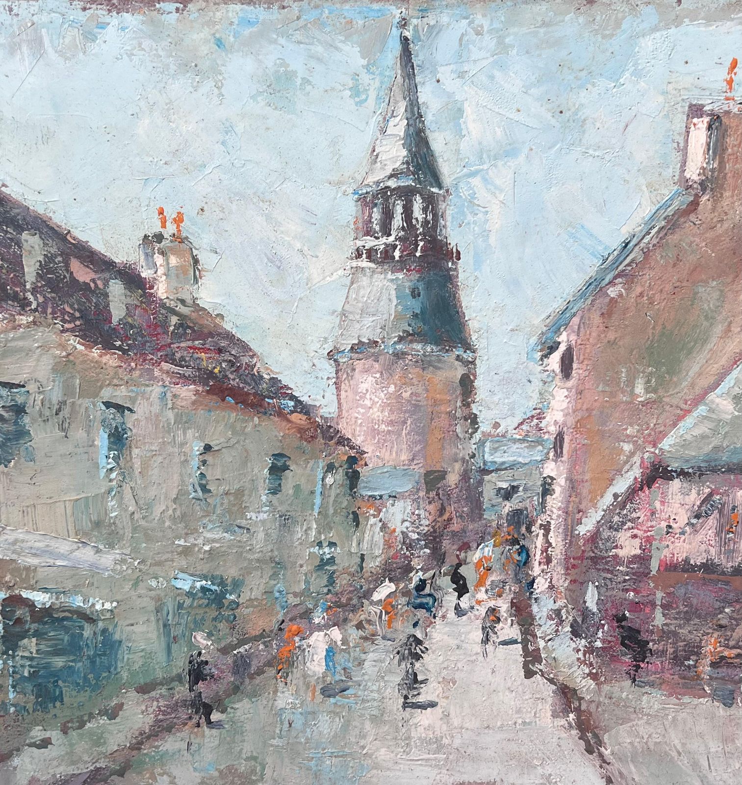 Fanch Lelimpressionist View Of A French Village And Tower With Street Figures Painting photo furniture