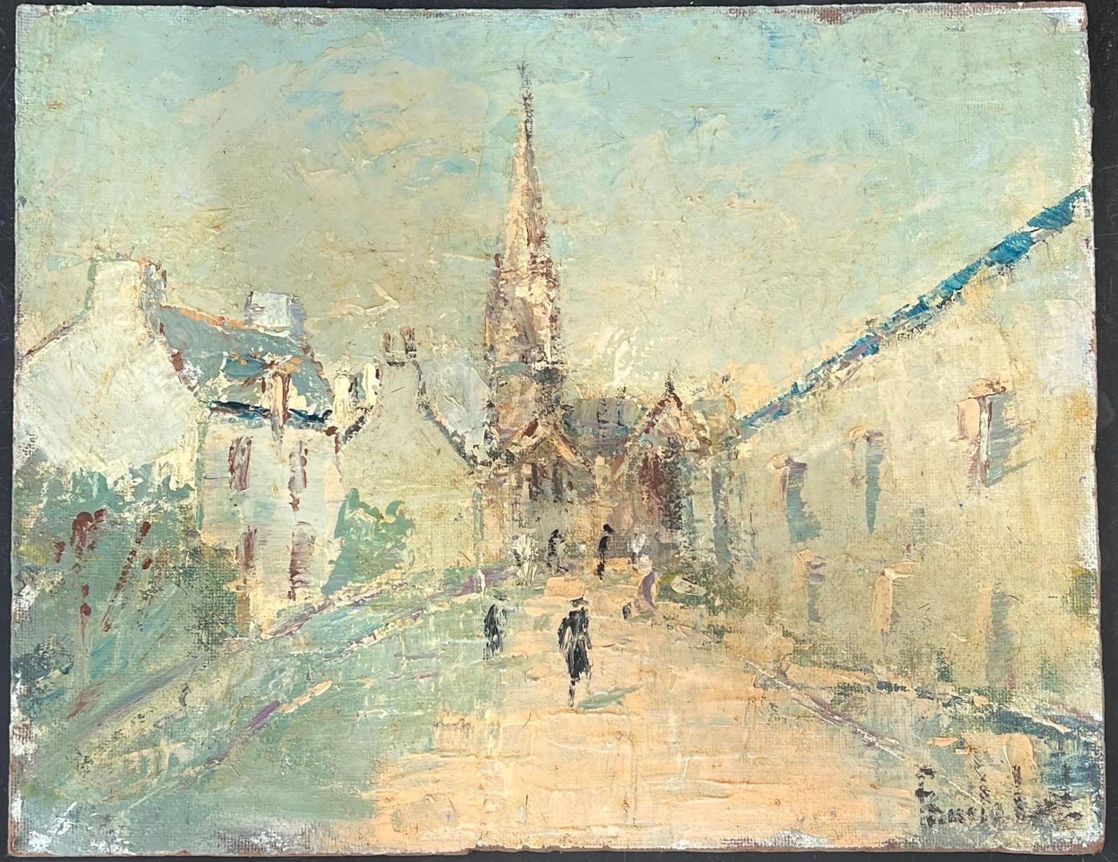 Fanch Lelfigures Walking Through The Village Path Towards The Church French Oil Painting photo furniture