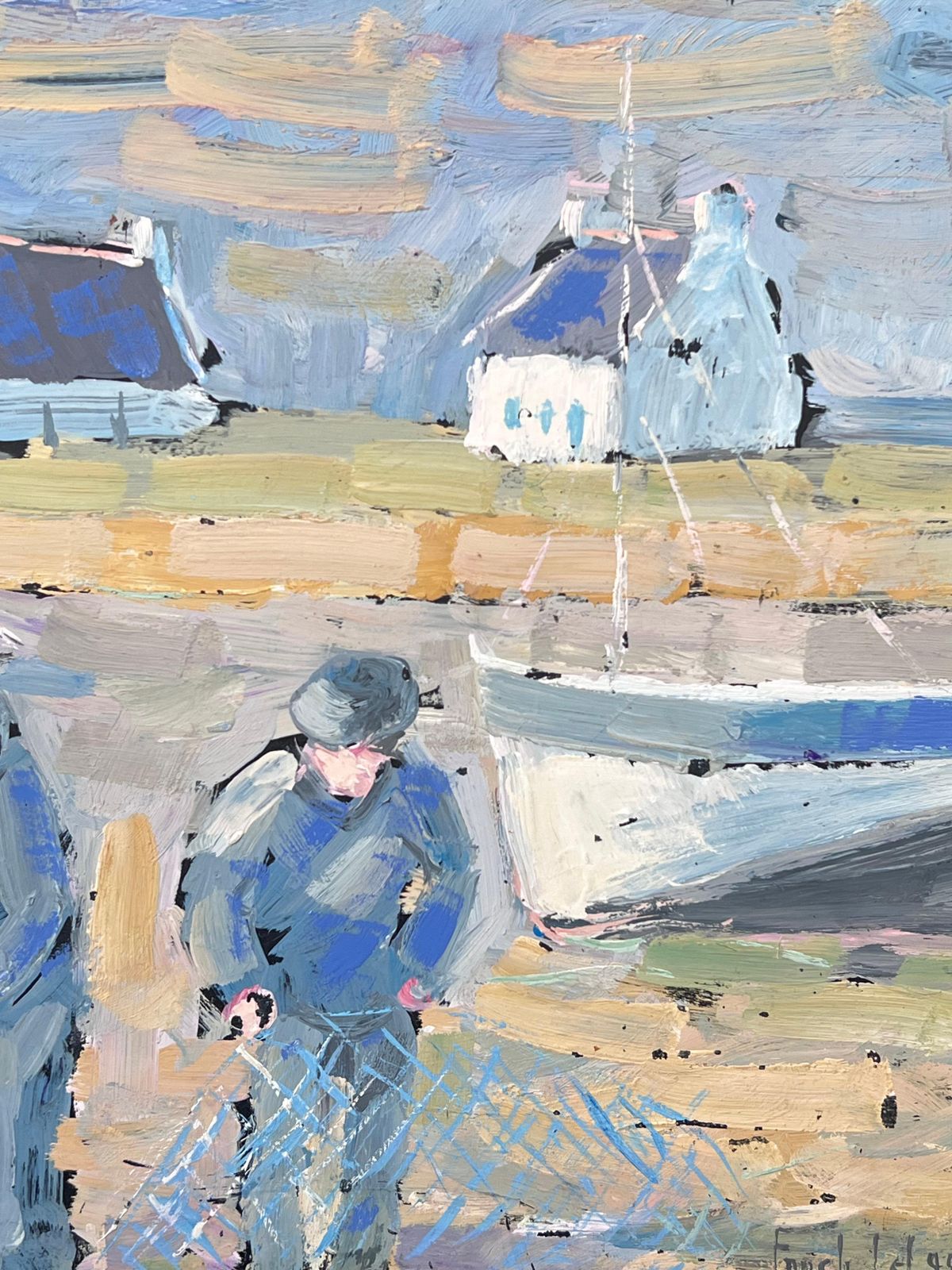 Fanch Lelfisherfolk Figures Prepping The Casting On The Shore Landscape Oil Painting1999 photo Art