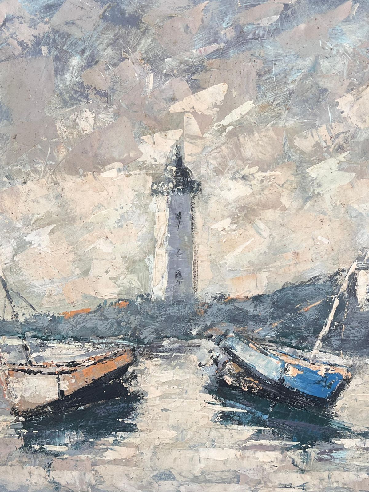 Fanch Lelboats Docked In The Grey Early Morning Harbour French Oil Painting photo 687.0
