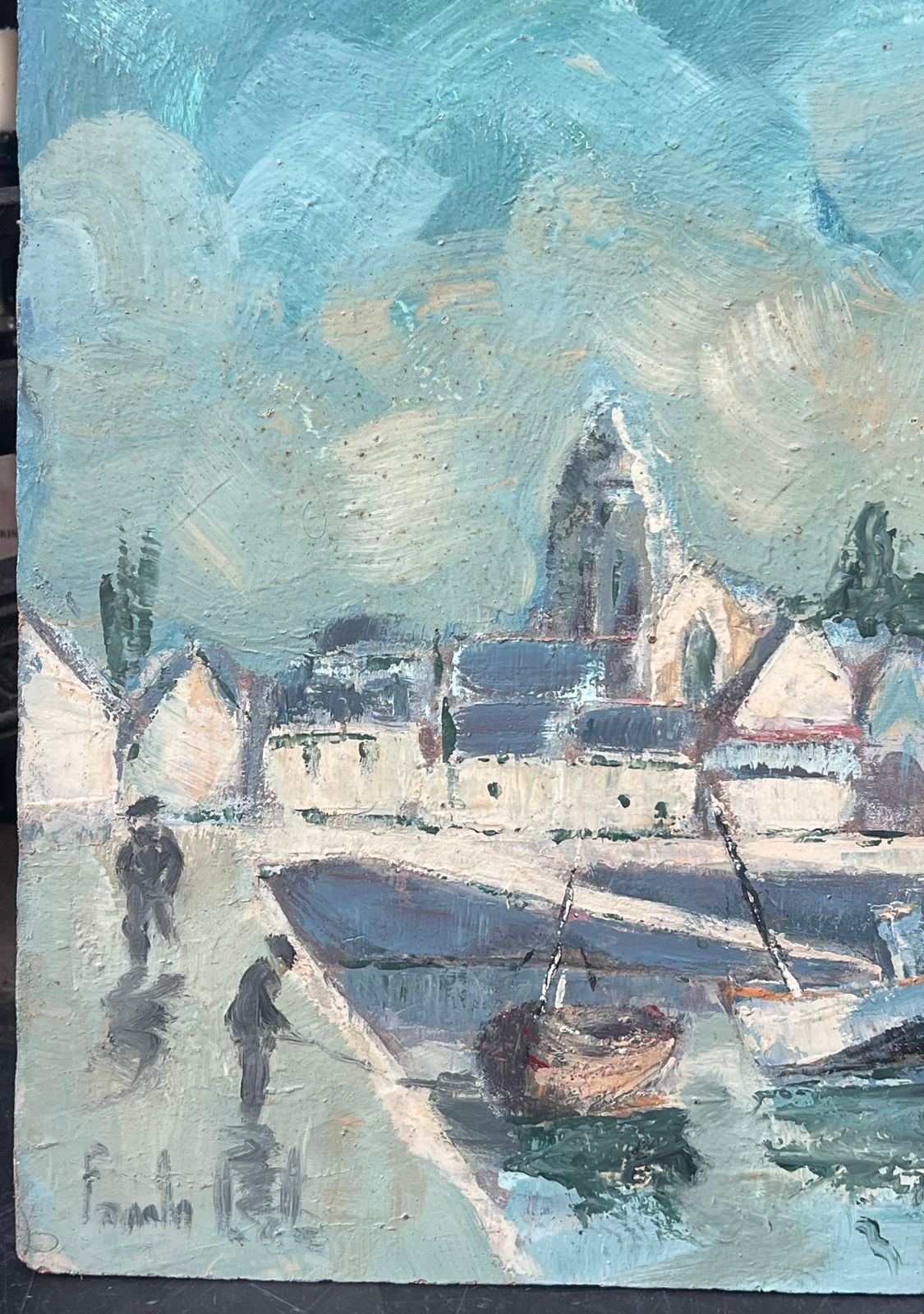 Fanch Lelturquoise Bright Blue & Sky French Town Harbour Oil Painting photo vinterior