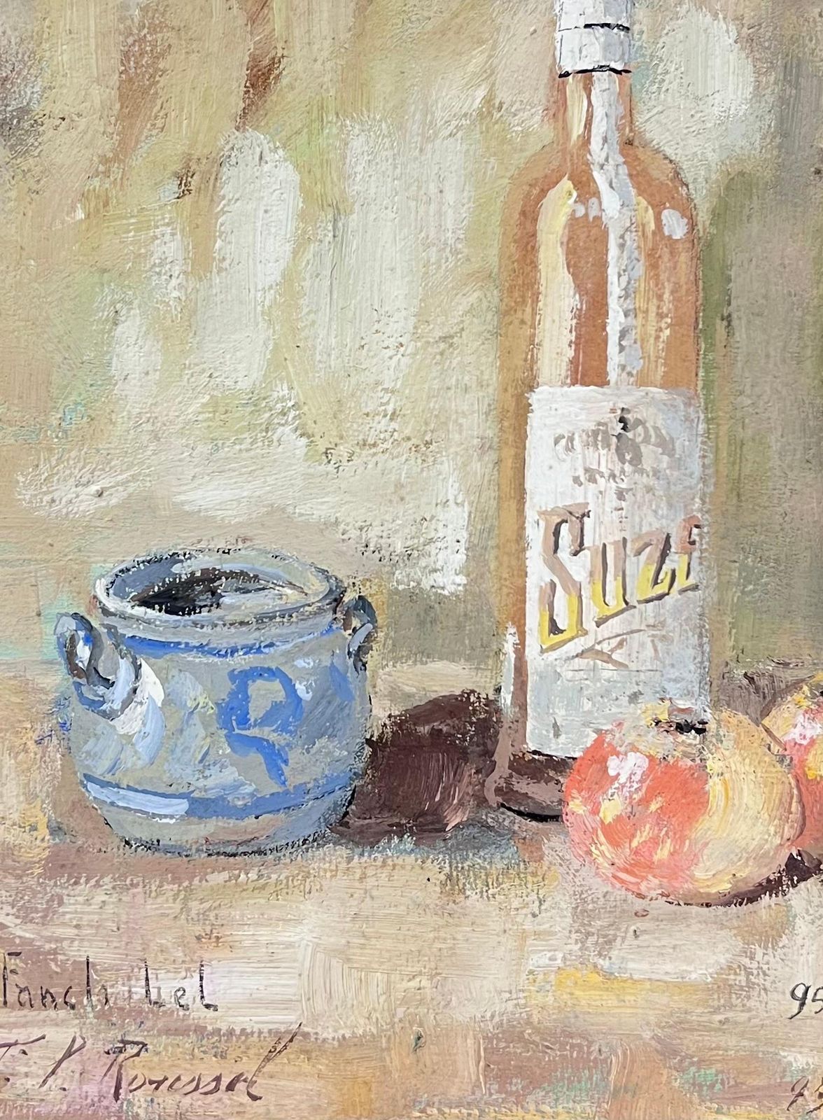 Fanch Lelfrench Impressionist Interior Rose Wine + Apples Still Life Framed Painting photo buy