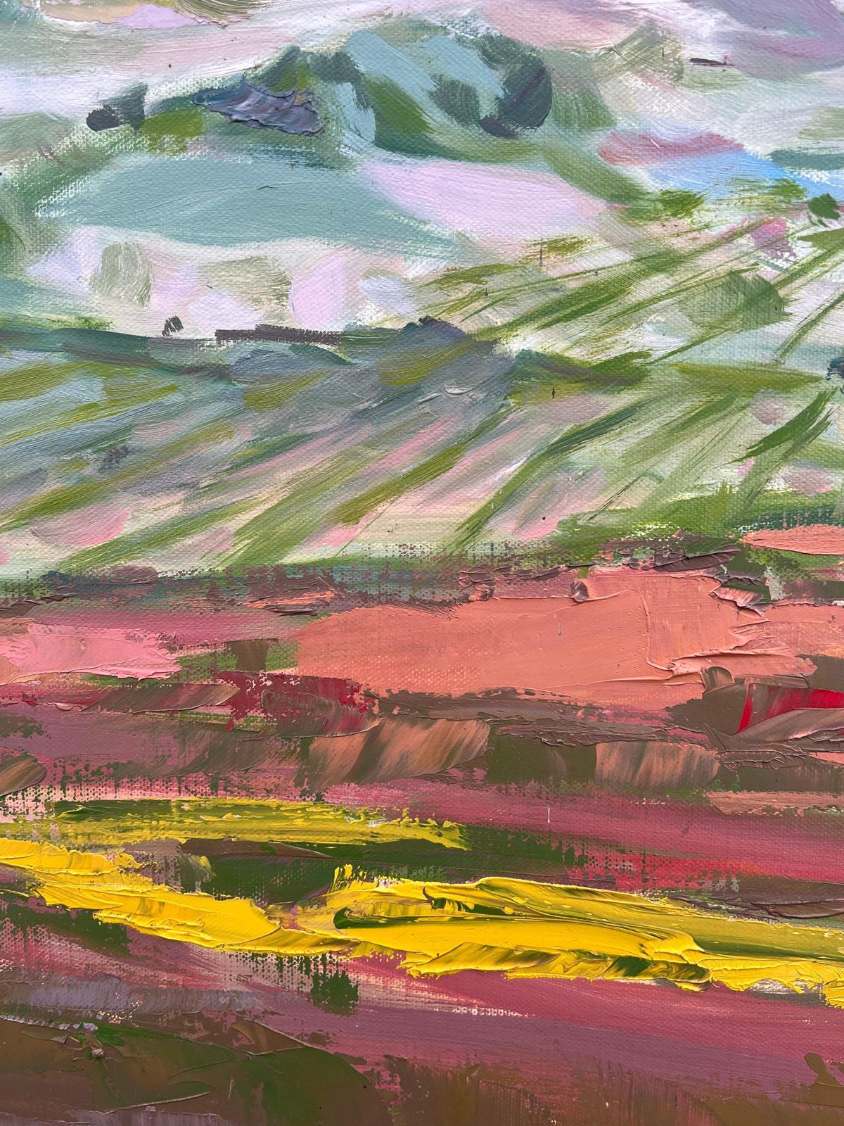 Spanish Artistcontemporary Spanish Oil Vibrant Fields Under Vast Sky Impressionist Landscape1996 photo vinterior