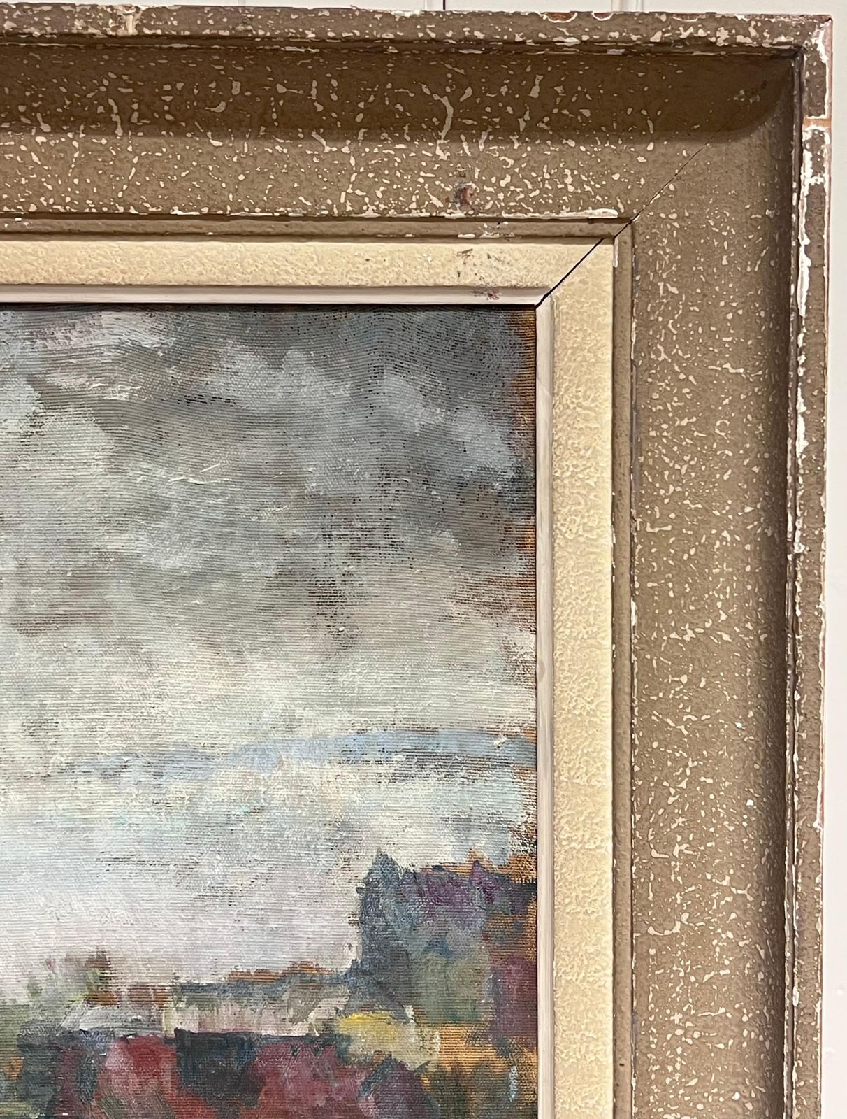 French School1940's French Impressionist Signed Oil Atmospheric Moody River Scene & Boats1940's photo 1200.0