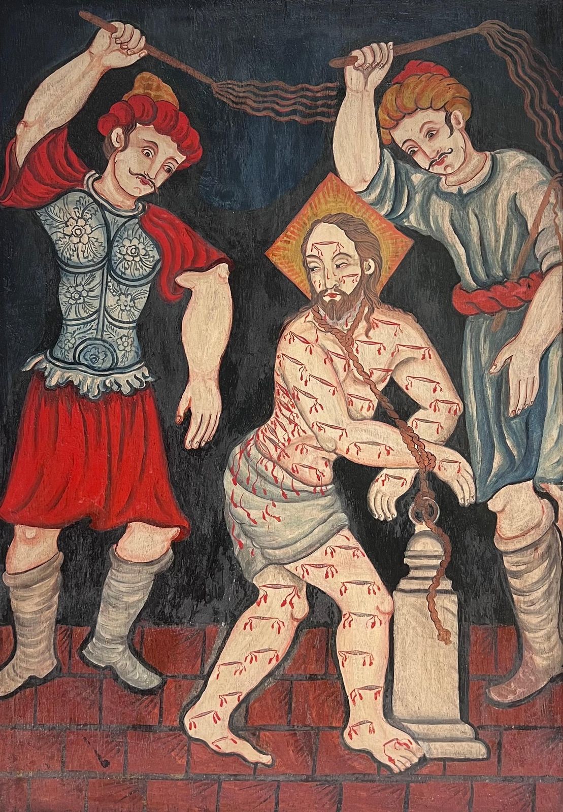 19th Century European Schoolthe Flagellation Of Christ Antique Oil On Wood Panel Painting photo for sale