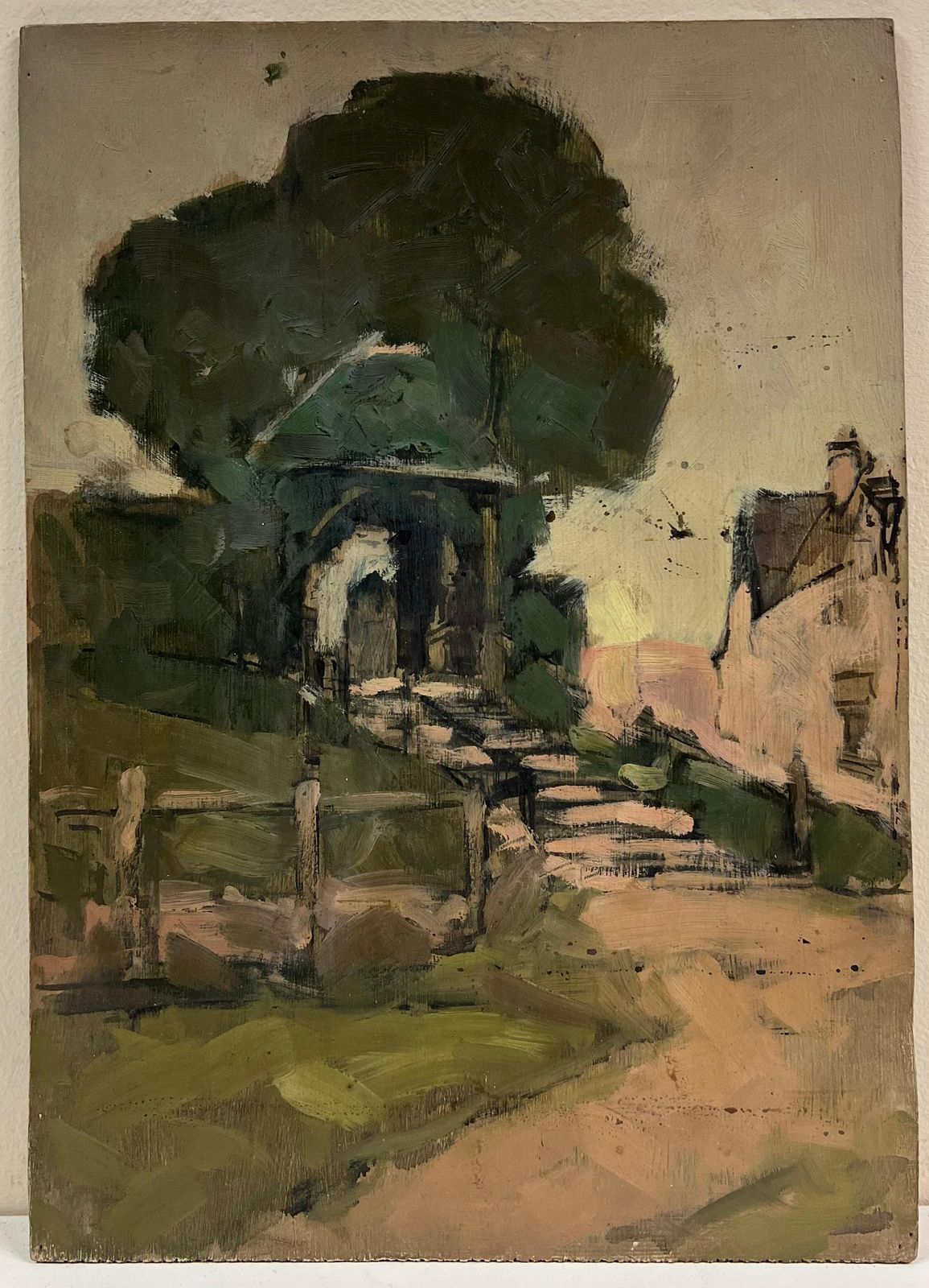 Harold Storey1920's Scottish Impressionist Oil Painting Pink Step Pathway Rustic Archway1925 photo furniture