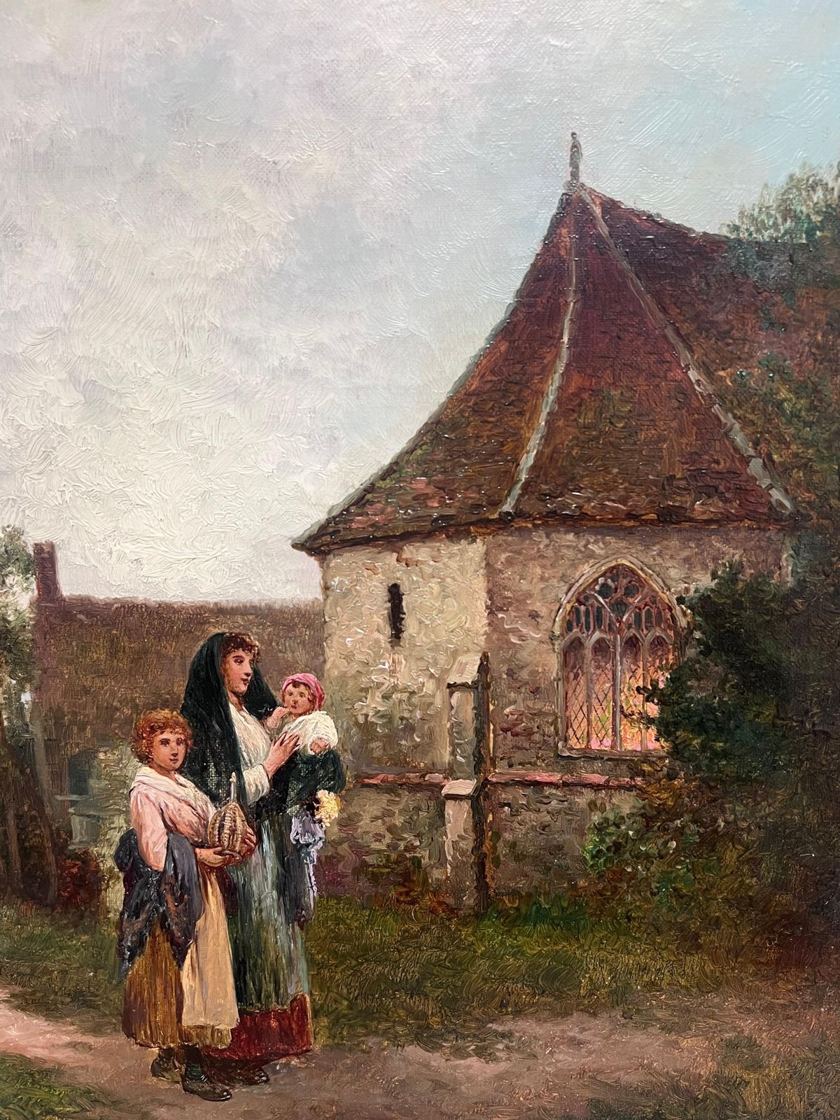 James Walter Gozzard (1888 1950)fine Victorian British Oil Painting Young Family Walking To Church Twilight photo Art